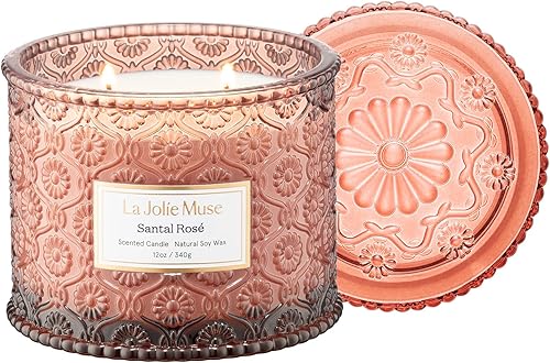 LA JOLIE MUSE Vela perfumada, vela de rosa de sándalo, vela de soja grande de 2 mechas para aromaterapia, regalos de velas, largo tiempo de