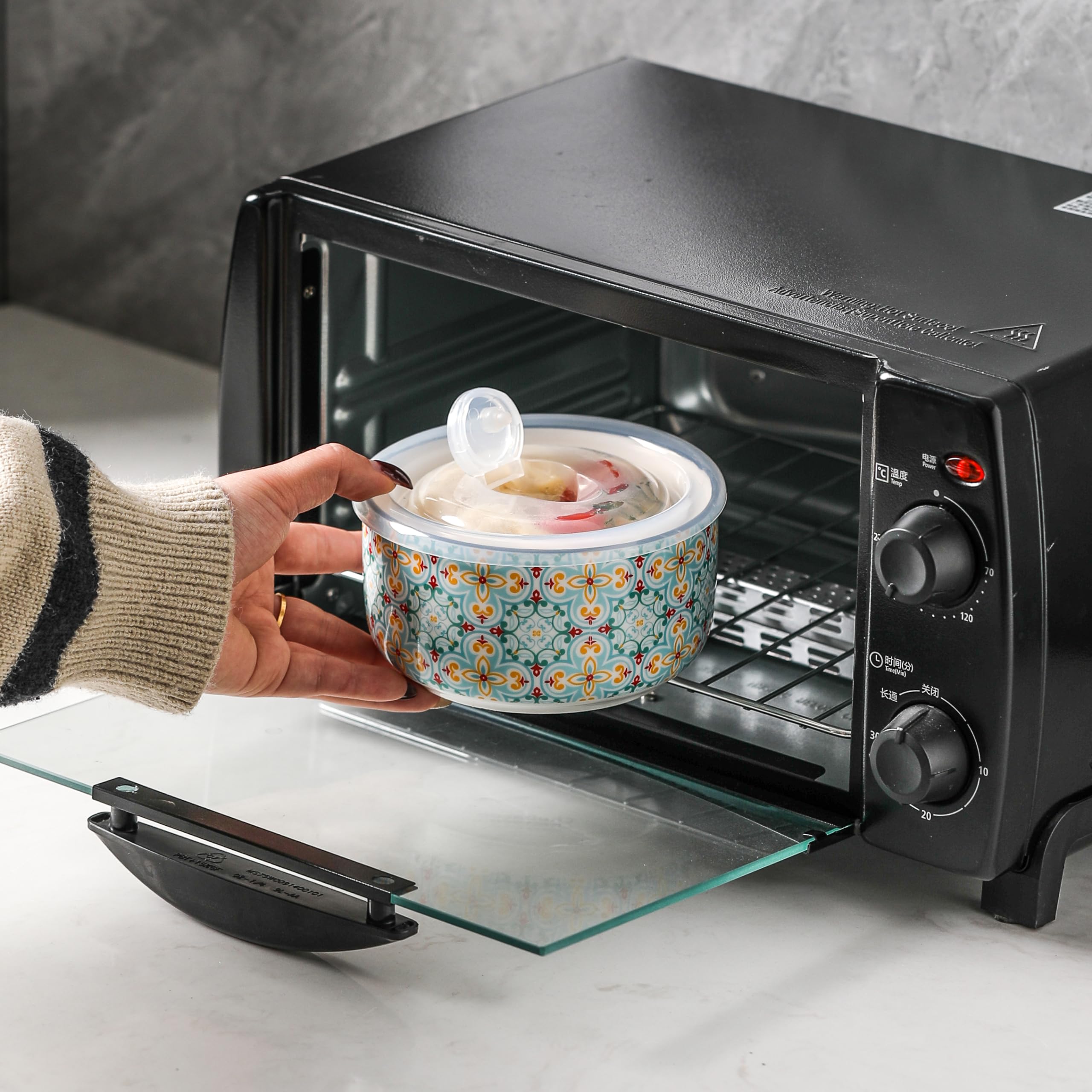 Zestaw misek ceramicznych z pokrywkami: Miski do serwowania w kuchence mikrofalowej z pokrywkami - 5-calowe miski kuchenne na lunch, piknik - pojemniki do przechowywania żywności bezpieczne w