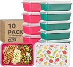 10 Pack 42 oz Meal Prep Containers, Reusable Plastic Food Prep Storage Containers with Printed Lids, Stackable, Leakproof, Microwave & Freezer & Dishwasher Safe,to Go Take Out Box, Avocado