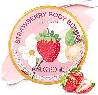 Strawberry Body Butter, Natural Body Butter for Men Women Smell Good, Strawberry Scented Shea Butter Body Cream, Body Moisturizer for Dry Skin 6.8 floz