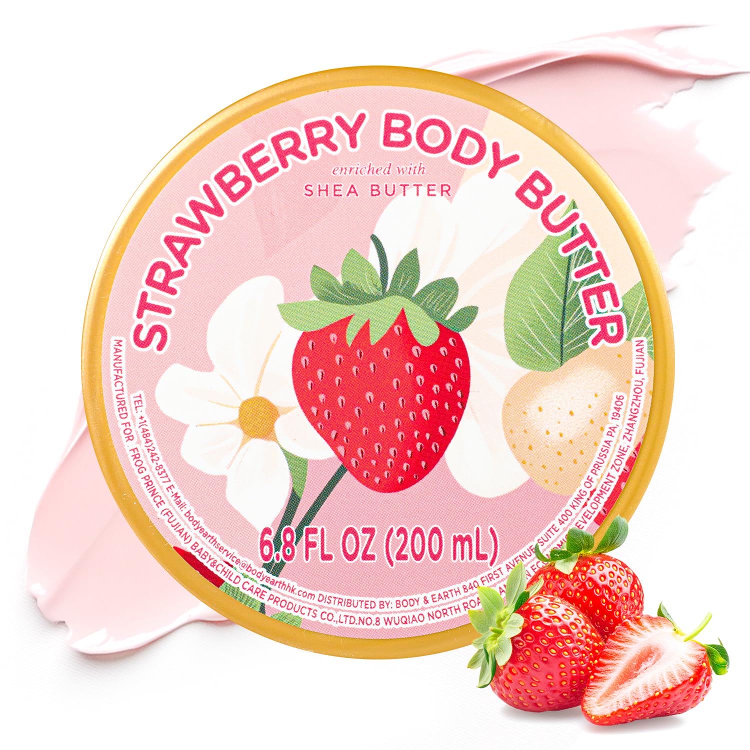 Strawberry Body Butter, Natural Body Butter for Men Women Smell Good, Strawberry Scented Shea Butter Body Cream, Body Moisturizer for Dry Skin 6.8 floz