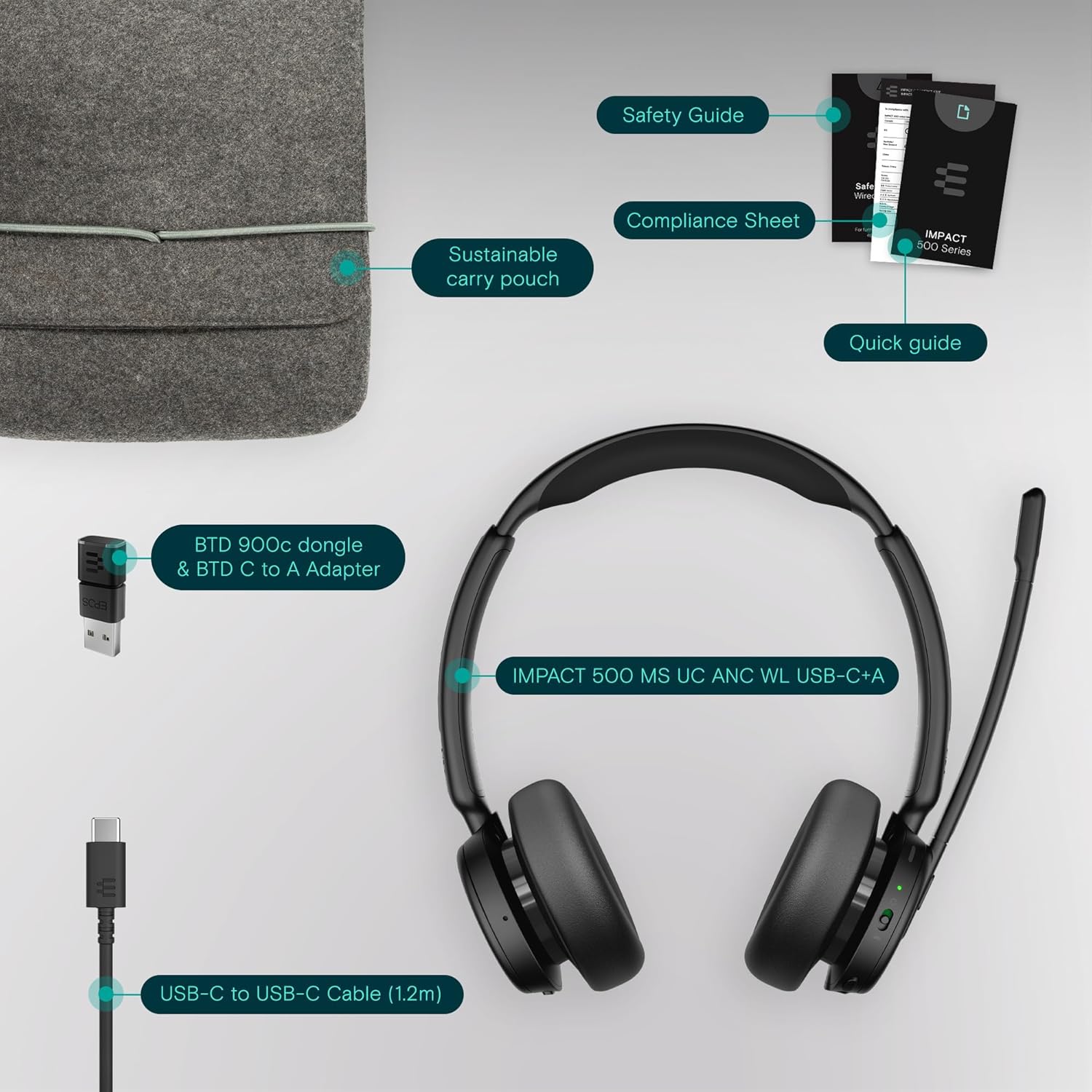 A professional woman wearing the EPOS Impact 500 ANC Wireless Headset in an office environment, demonstrating its use for clear communication.