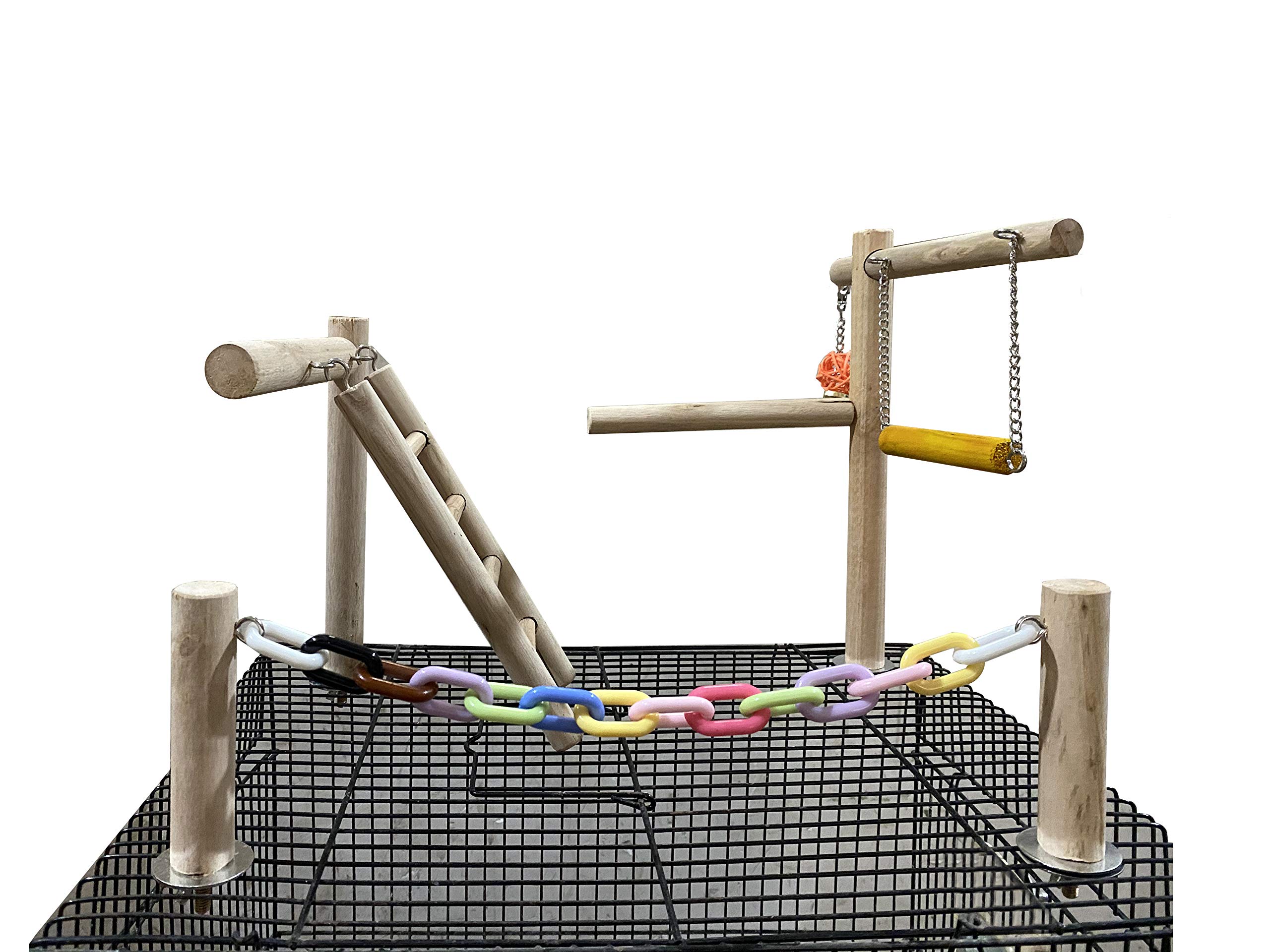 Buy MINORPET Bird Cage Top Play Stand Ladder Swing Perches Stands Wood