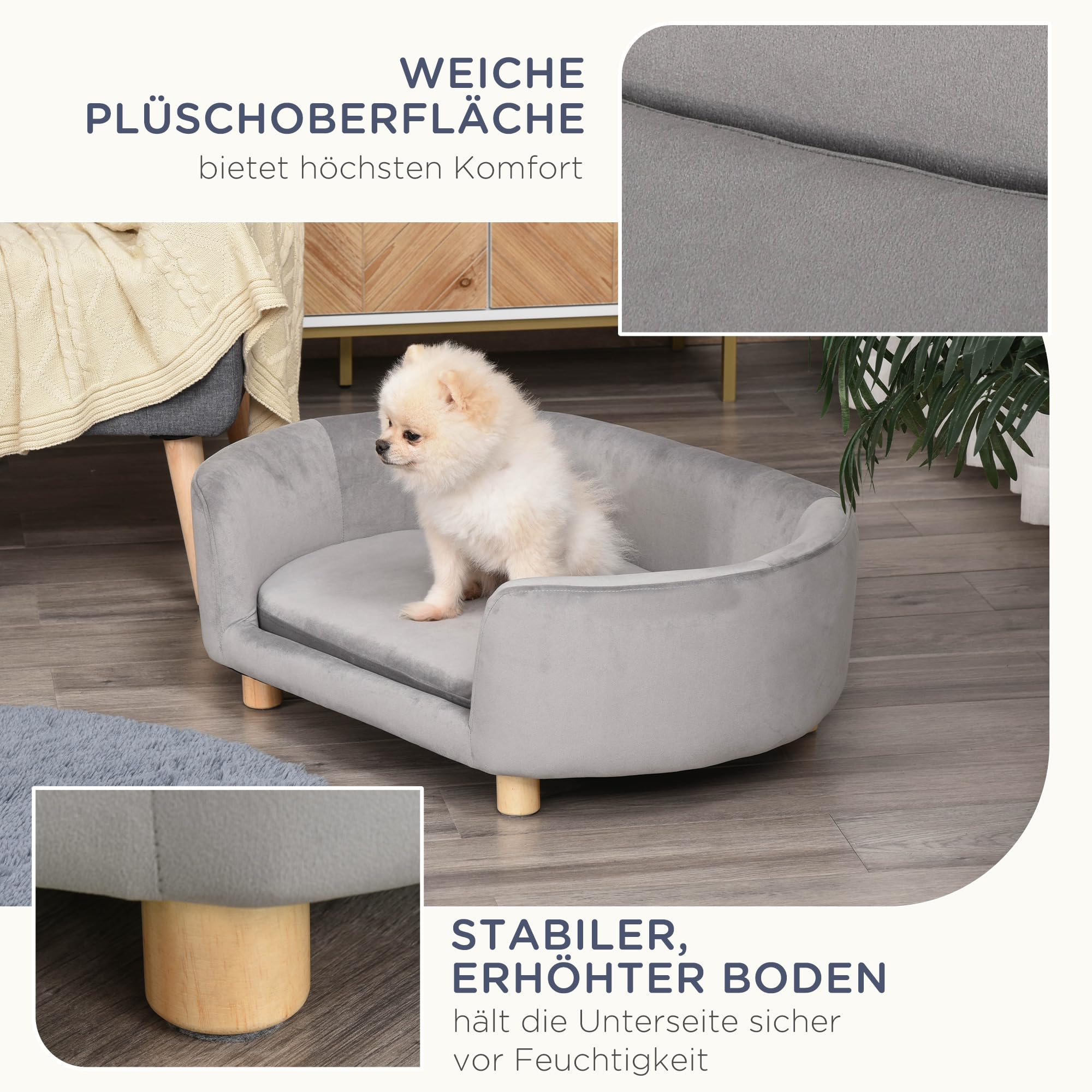 Pawhut Canapé pour chien - Lit pour chien avec velours hollandais - Mousse - Pieds en bouleau - 86 x 55 x 33 cm - Vert clair