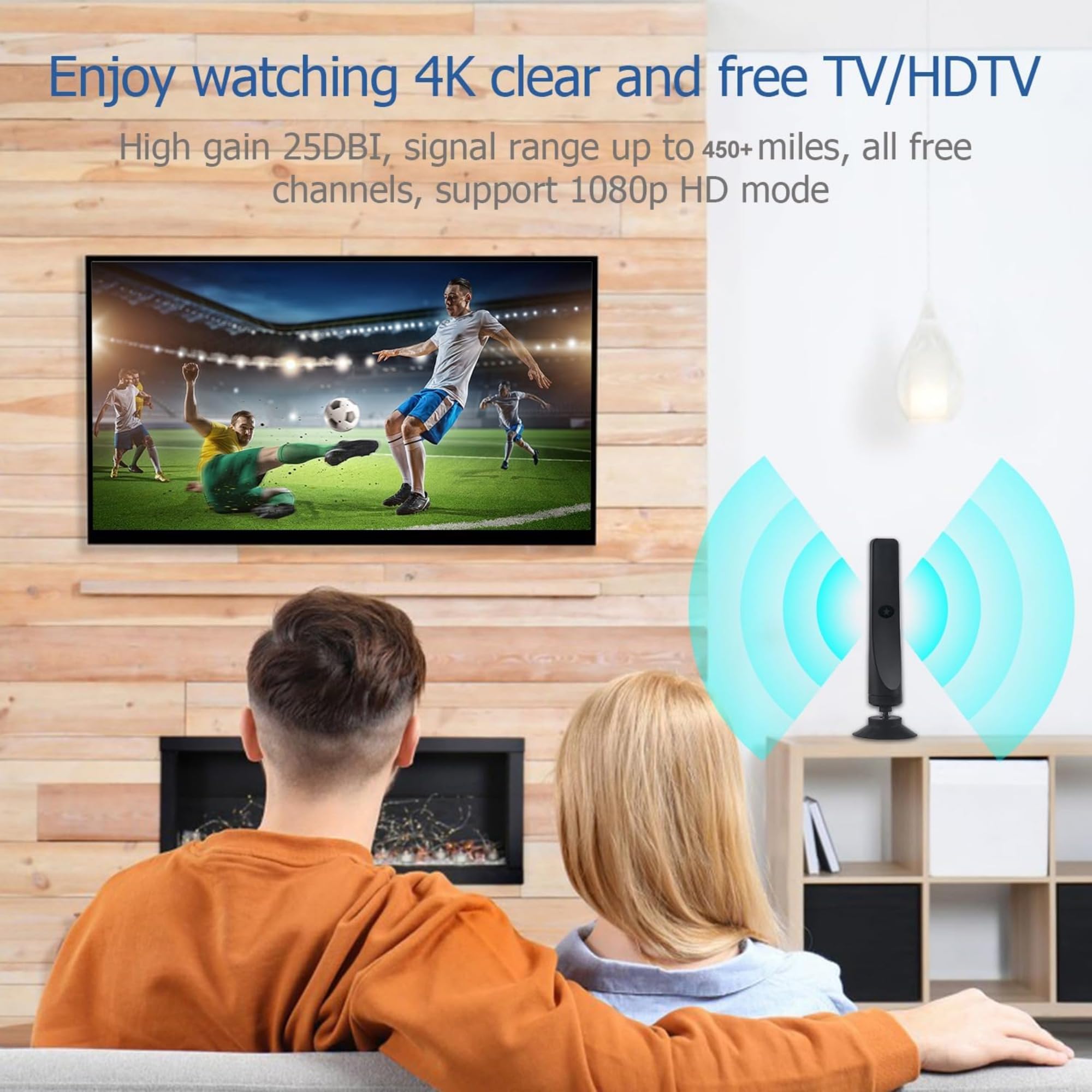 Antena de TV digital HD para interiores para Smart TV de largo alcance, alcance de más de 460 millas, antena de TV amplificada para canales locales, compatible con todos los televisores 4K