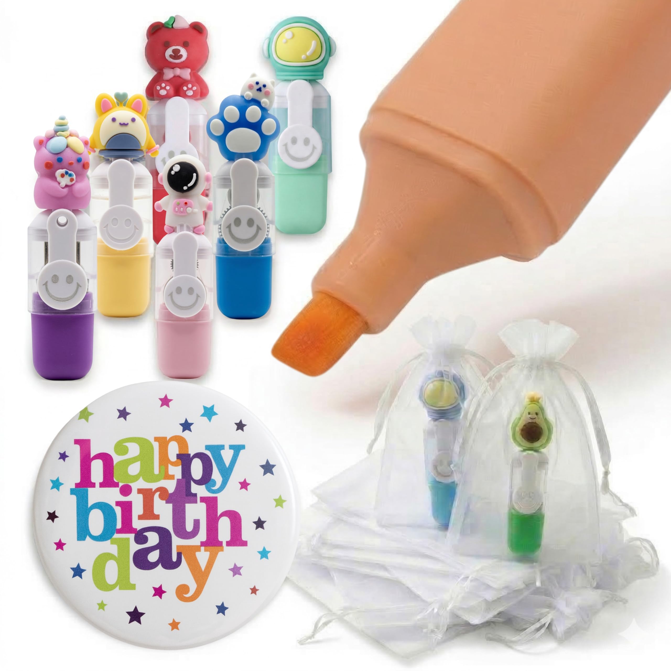 KeKo Pack of 30 Mini Fun Children's Highlighters with Chisel Tip, 30 Organza Bags, 1 Birthday Badge, Birthday Gifts for Children School, Favors for Children's Guests