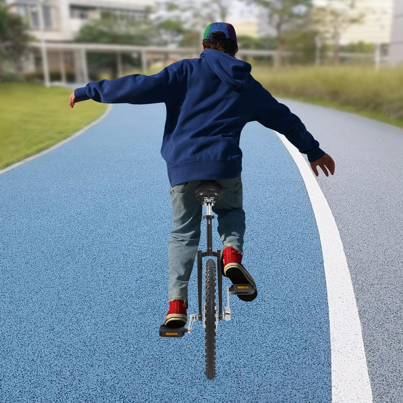 20 Inch Wheel Unicycle with Aluminum Alloy Rim, Adjustable Height, Unicycle One Wheel Bike for Adults Beginner Fitness Exercise Balance Training Talent Shows, for People 5.09-5.74ftTall (Black)