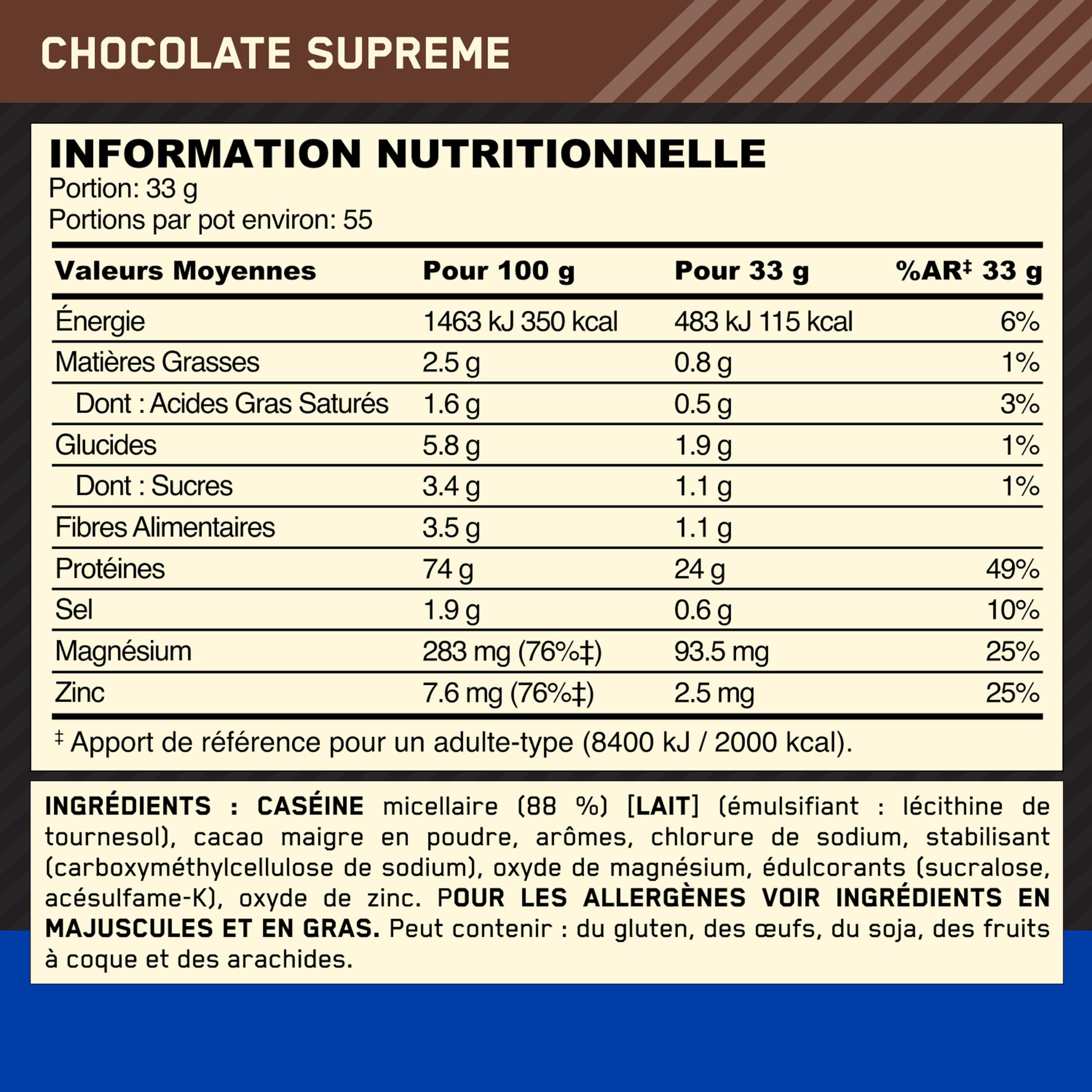 Optimum Nutrition Gold Standard 100% Protéine de Caséine, Goût Chocolat Suprême, 1.82kg, 55 Doses