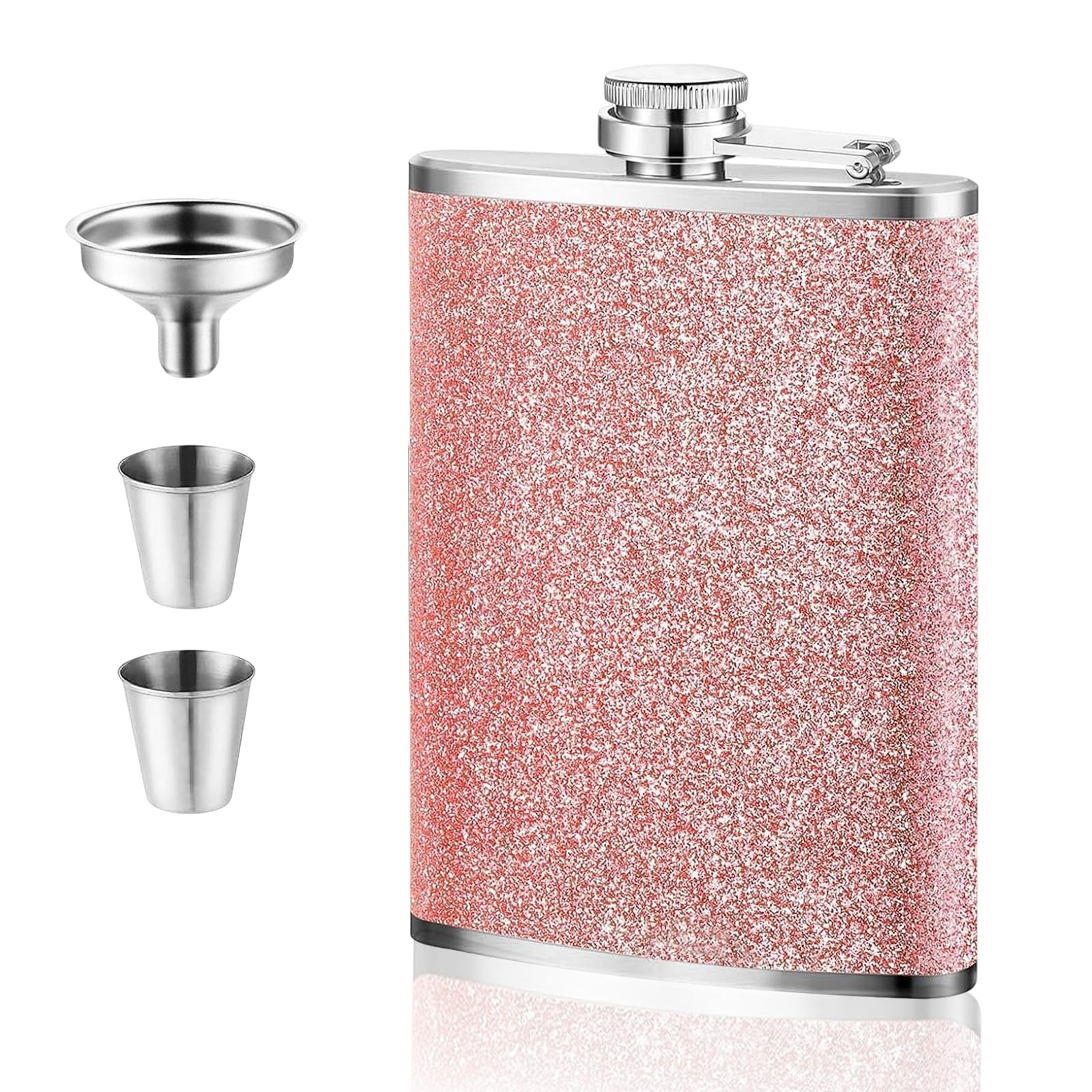 8 Oz Hip Flask, Stainless Steel Flask for Men and Women Portable Pink Hip Flasks Alcohol Sparkling Pocket Decorative Bottle Alcohol Flasks for Camping Barbecue Bar Party Drinking