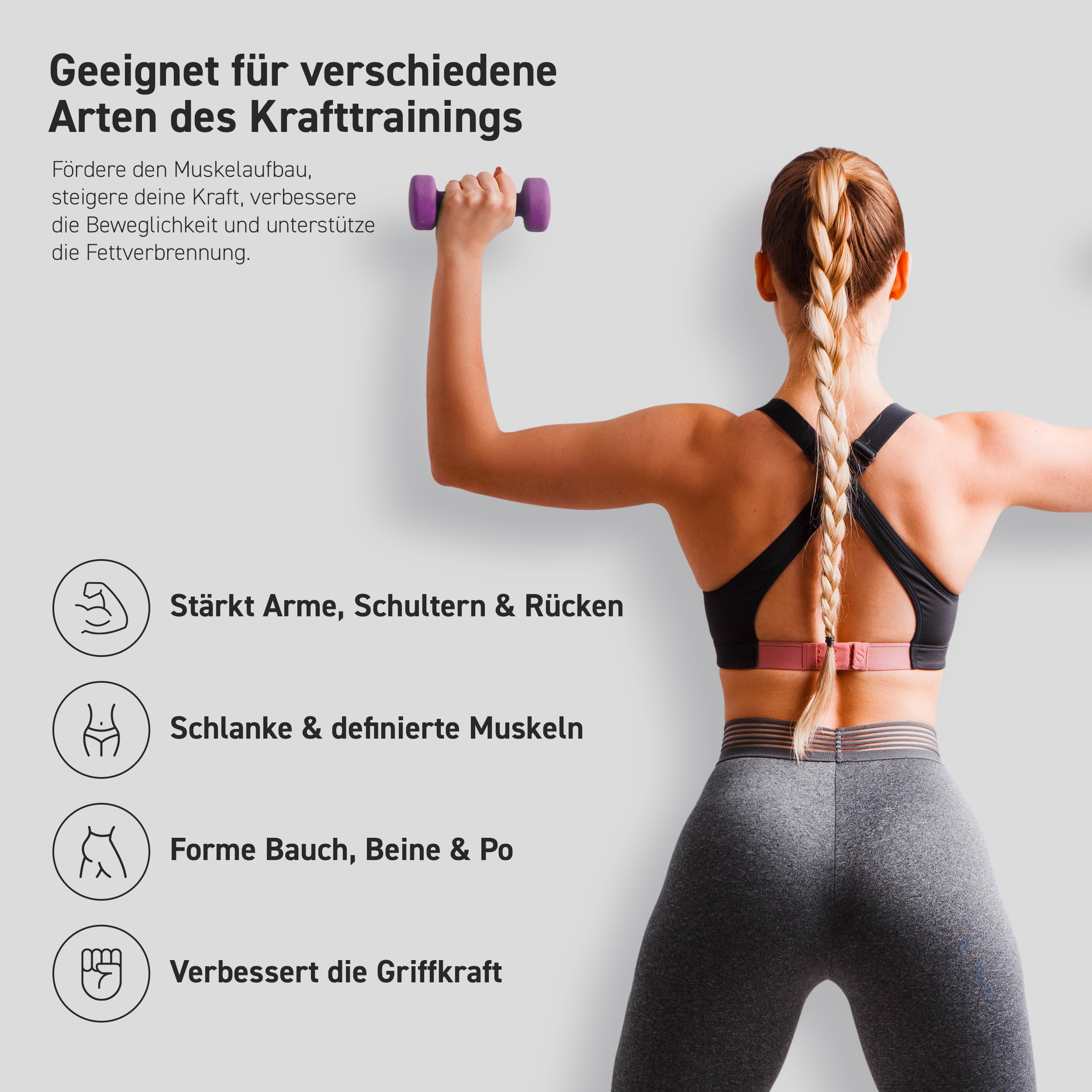 Msports zestaw hantli neoprenowych do wyboru, 0,5 – 5 kg, w zestawie plakat z ćwiczeniami | Krótkie hantle