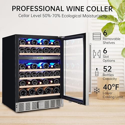 Miniatura 2 de Towallmark Wine Fridge Dual Zone 52 Bottles Capacity, Wine Cooler Refrigerator with 4060F Digital Temperature Control Compressor and Safety Lock,