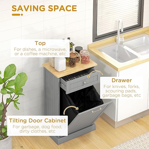 Miniatura 5 de HOMCOM Gabinete de basura abatible para cocina, armario de reciclaje con cajón, color gris