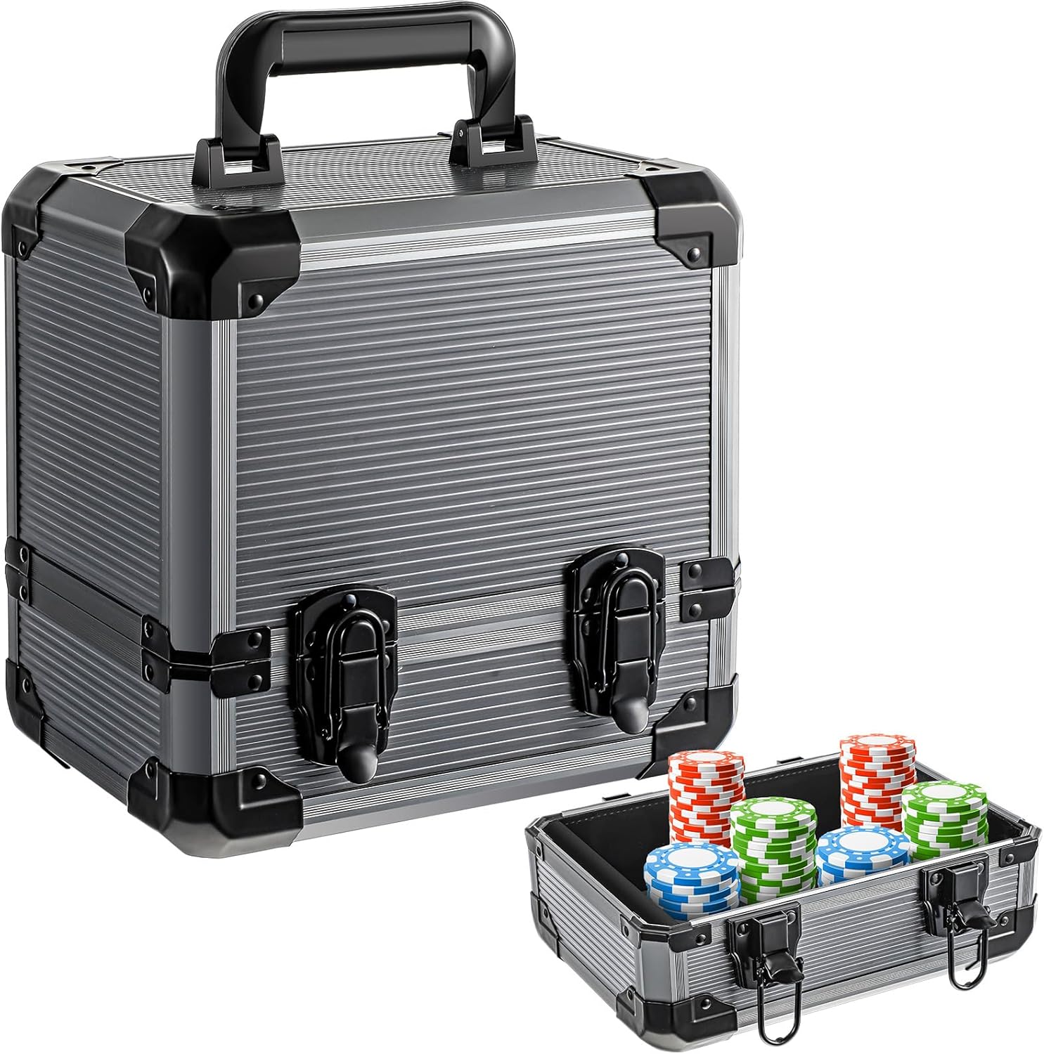 1000pcs Poker Chip Case Carrier 10 x 10 x 7 Inches Aluminum Poker Chip Storage Box