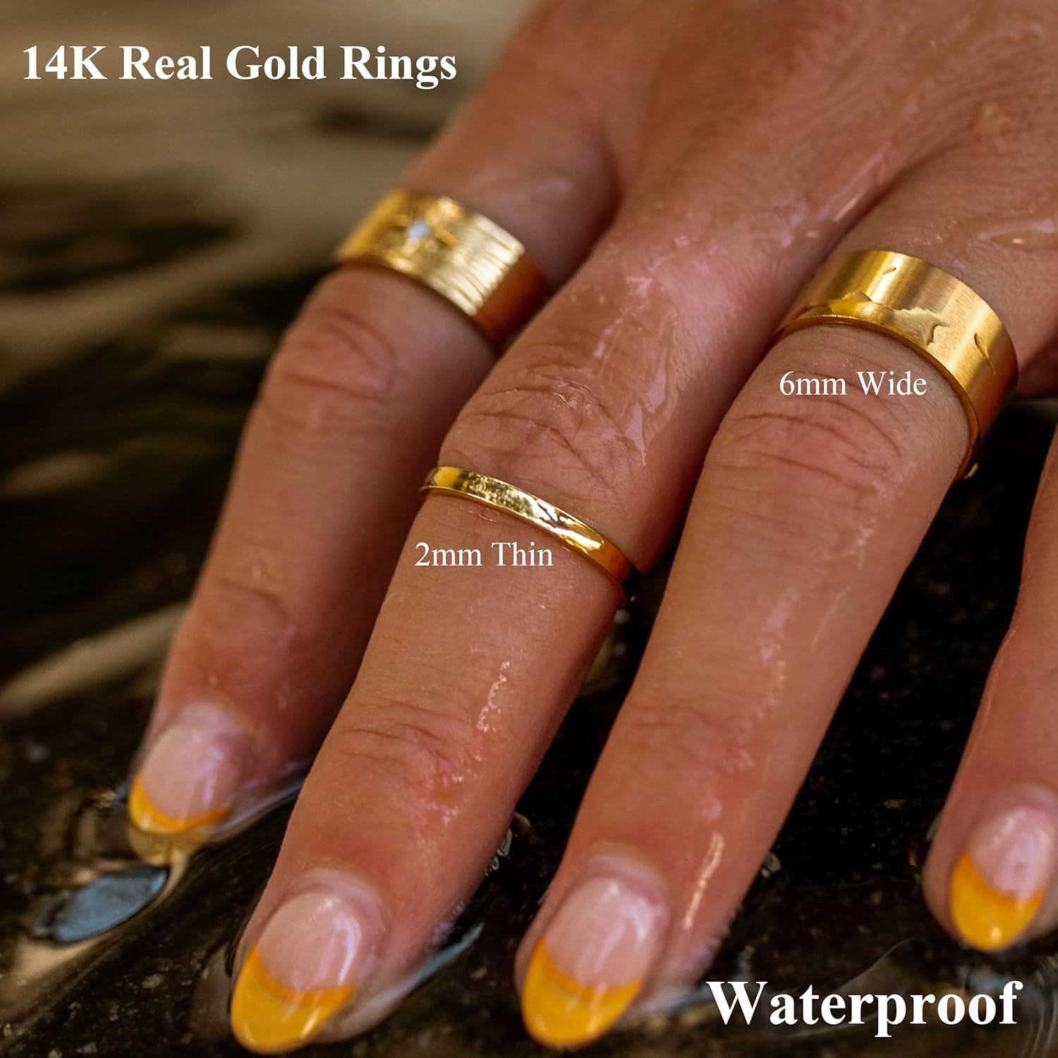 14K Gold Stackable Rings Waterproof Stacking Rings For Women Thin Wide Bands Ring Non Tarnish Gold Ring 2mm 4mm 6mm - Image 3