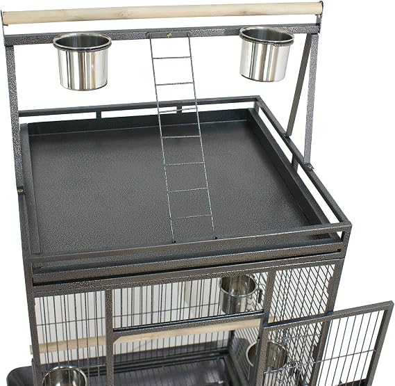 ZENY 68-Inch Birdcage, Playtop Parrot Cage, Wrought Iron Bird Cage with Rolling Stand, Heavy-Duty Pet Bird House for Parrot Cockatiel Cockatoo Parakeet Macaw Finches, Black