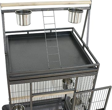 ZENY 68-Inch Birdcage, Playtop Parrot Cage, Wrought Iron Bird Cage with Rolling Stand, Heavy-Duty Pet Bird House for Parrot Cockatiel Cockatoo Parakeet Macaw Finches, Black