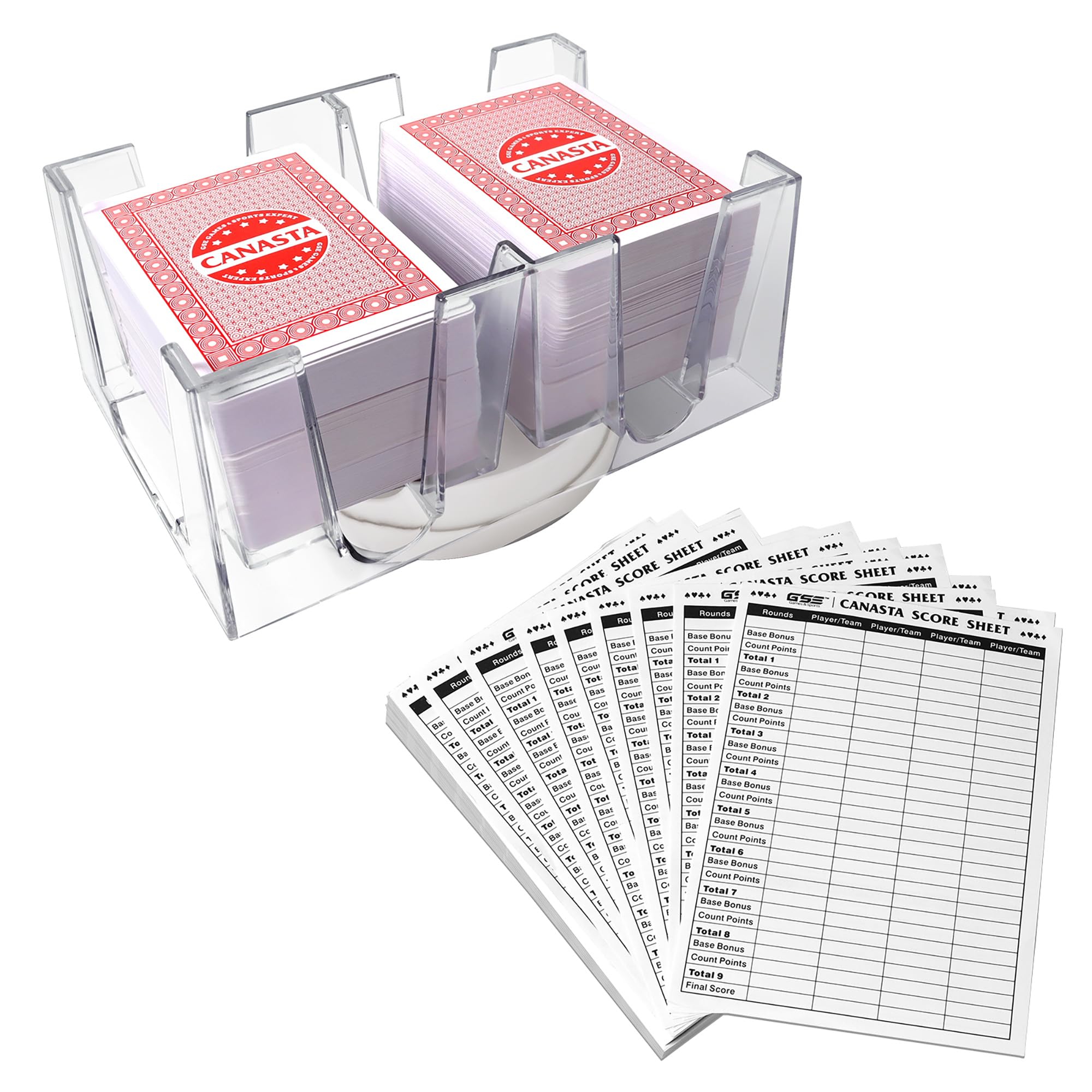 GSE Games & Sports Expert Canasta Cards Game Set, Includes 6 Decks Canasta Playing Cards with Point Values, a Revolving Card Tray, and 100 Score