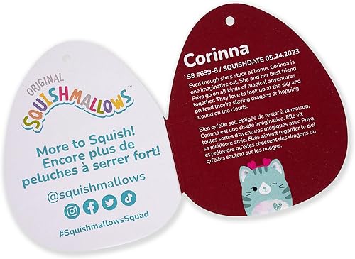 Miniatura 7 de Squishmallows Paquete de 2 peluches originales de Finley y Corinna de 8 pulgadas para el día de San Valentín, peluche oficial ultrasuave de Jazwares