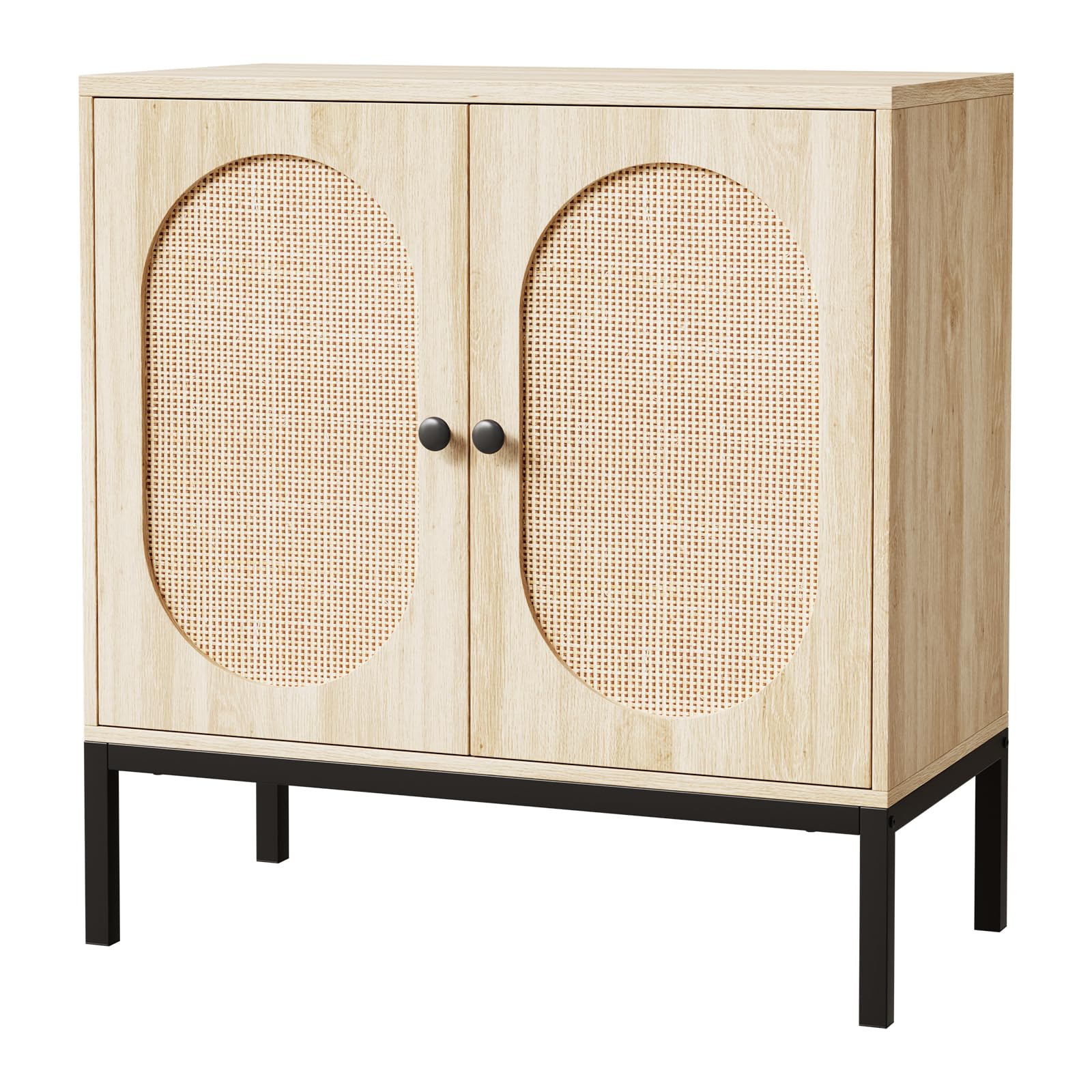 Sideboard Buffet Cabinet with Storage, Accent Cabinet with Rattan Doors, Adjustable Shelf &amp; Metal Feet, Coffee Bar Liquor Cabinet for Living Room, Dining Room, Hallway &amp; Kitchen,Beige