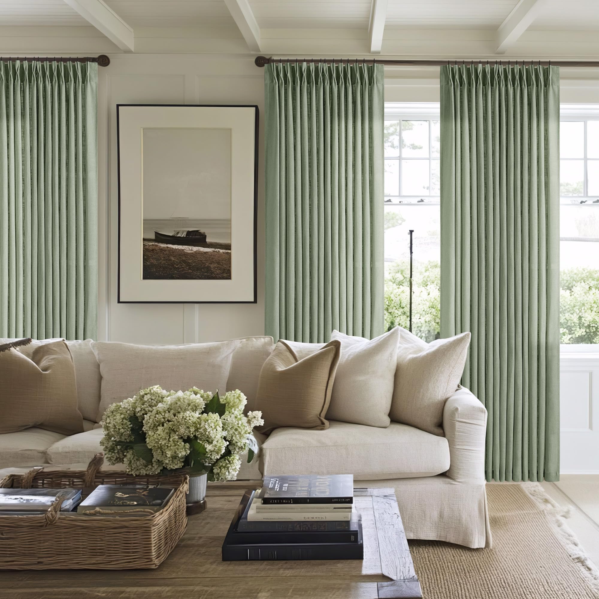Sage Green 120 Inch Curtains High Ceiling Tall Curtains 2 Panels Set
