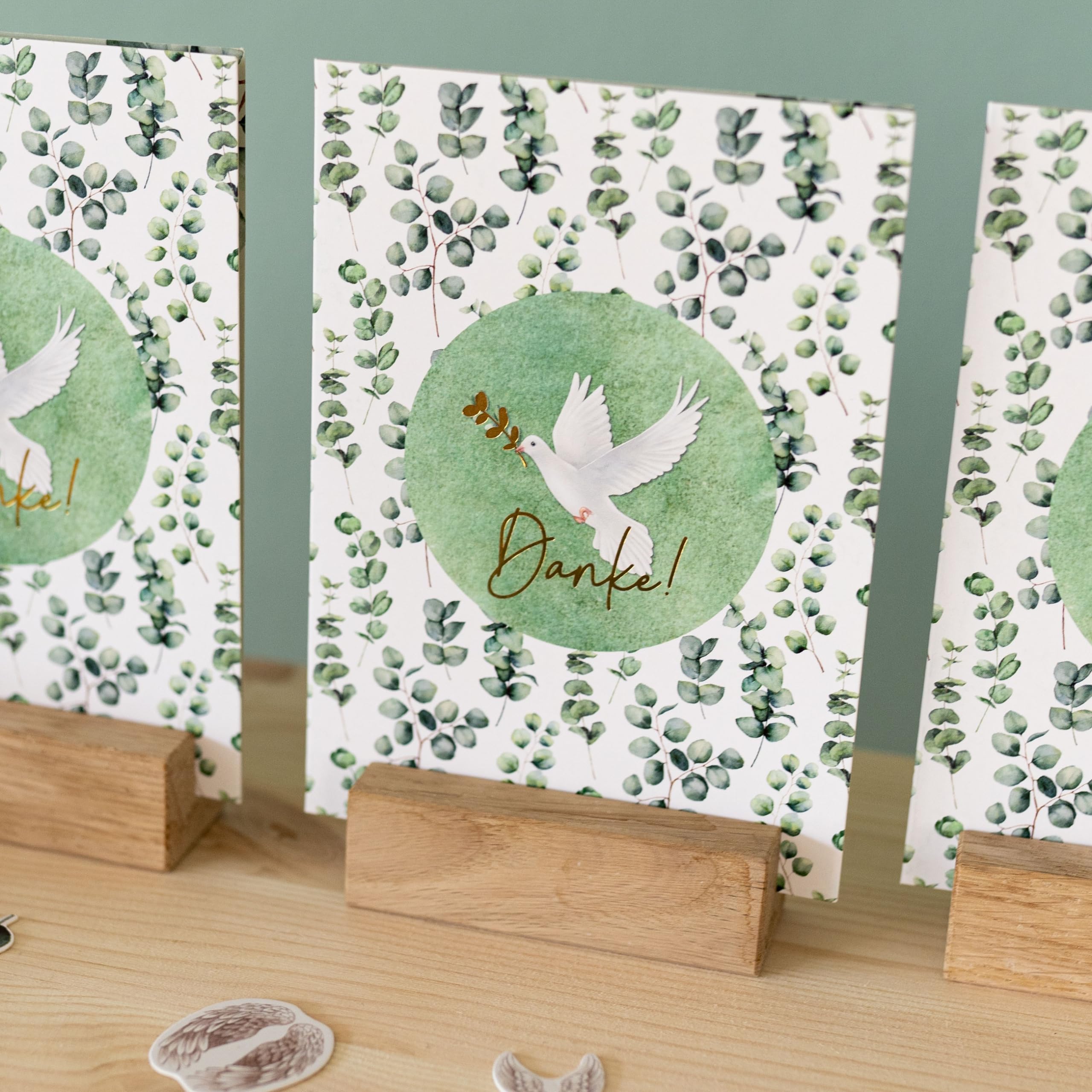 Papierdrachen 6 Thank You Cards for Christian Celebrations such as Christening, Communion, Confirmation, Eucalyptus Motif - Image 4