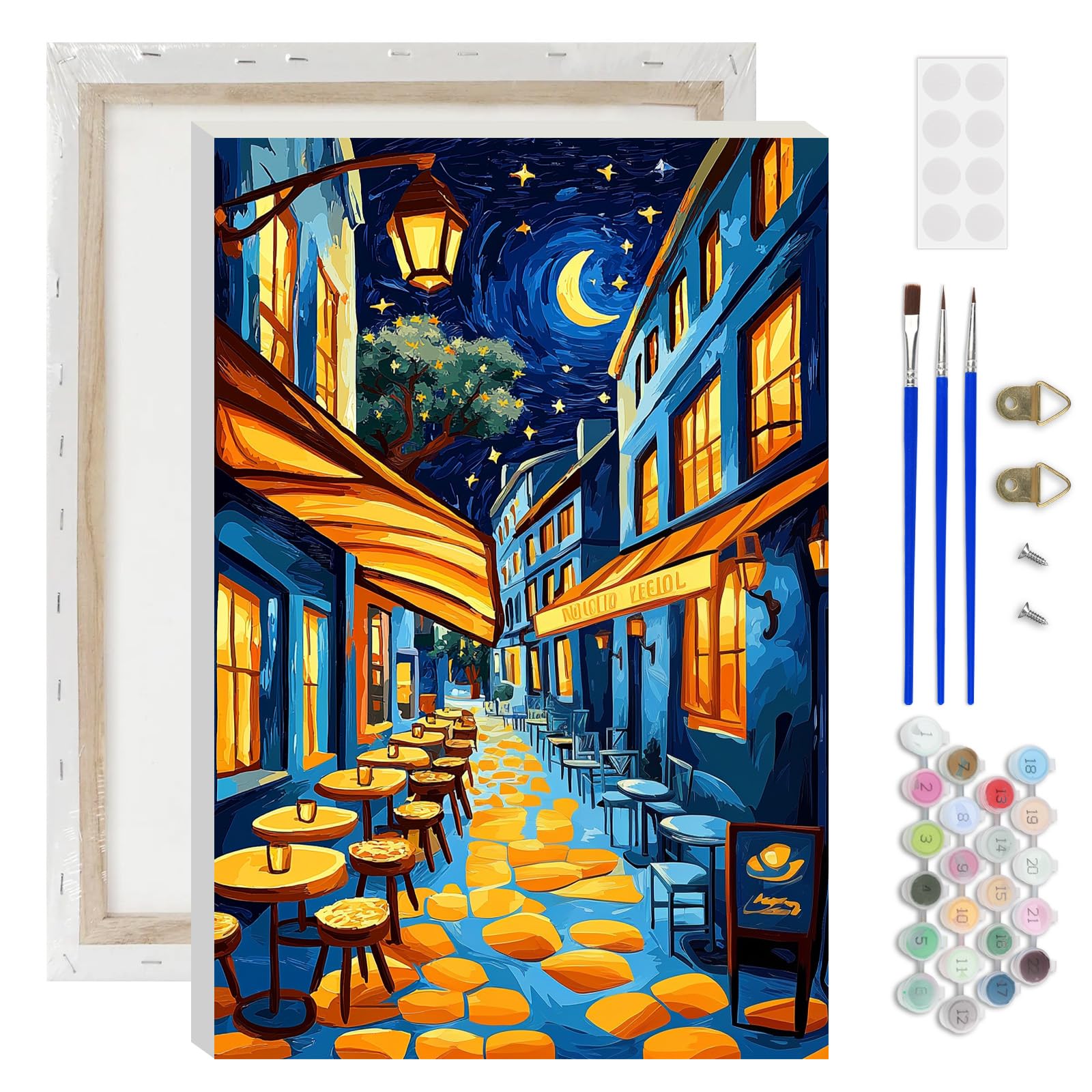 AIRDEA Street Café Paint by Numbers for Adults, Starry Sky Painting by Numbers for Adults, DIY Acrylic Pigment Drawing Paintwork Arts and Crafts Painting Kit for Home Decor 8x12 inch (Framed)