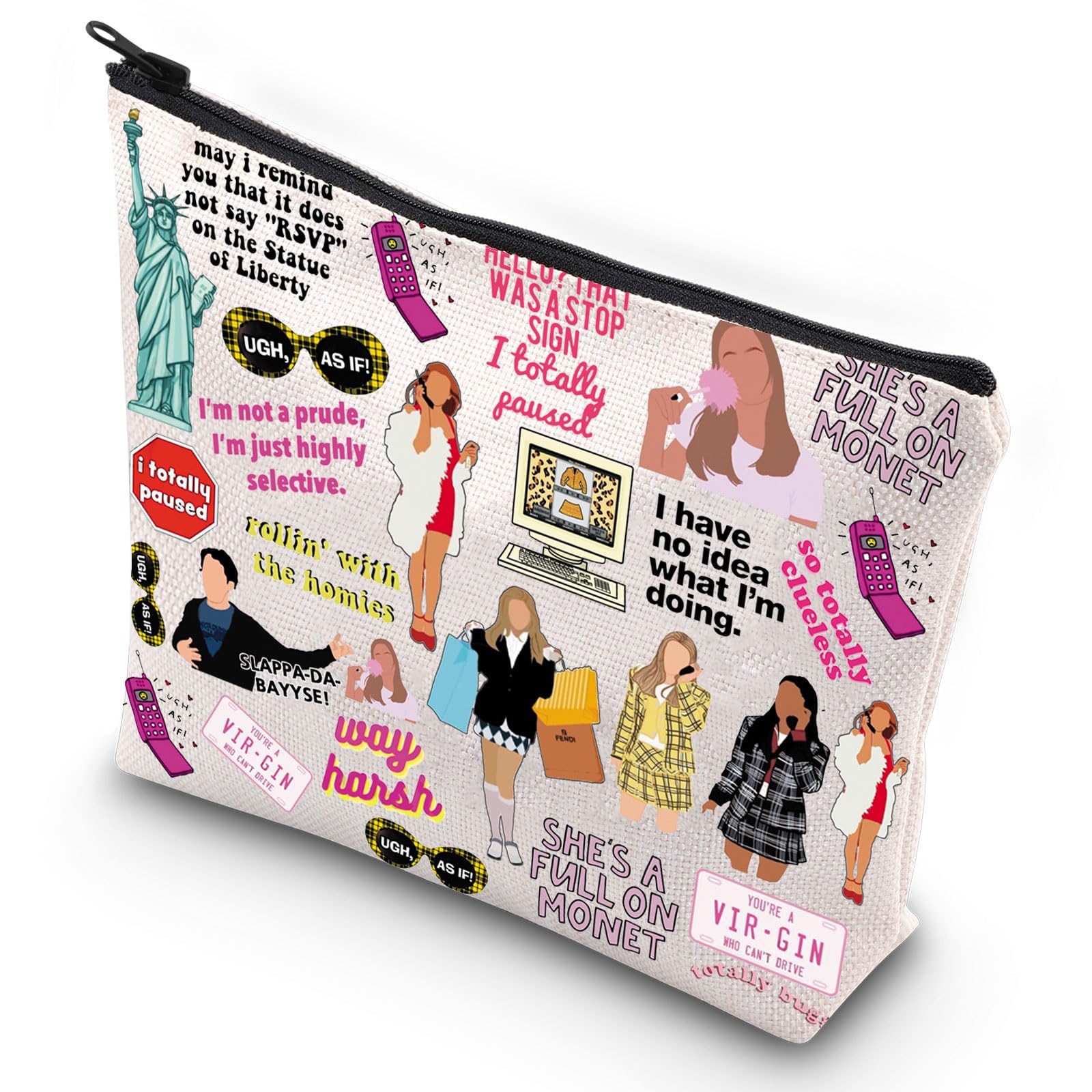 G2TUP Clueless Ugh As If Makeup Bag 90s Movie Reusable Zipper Pouch Cher Dionne Tai Gifts, Clueless cosmetic bag, 无