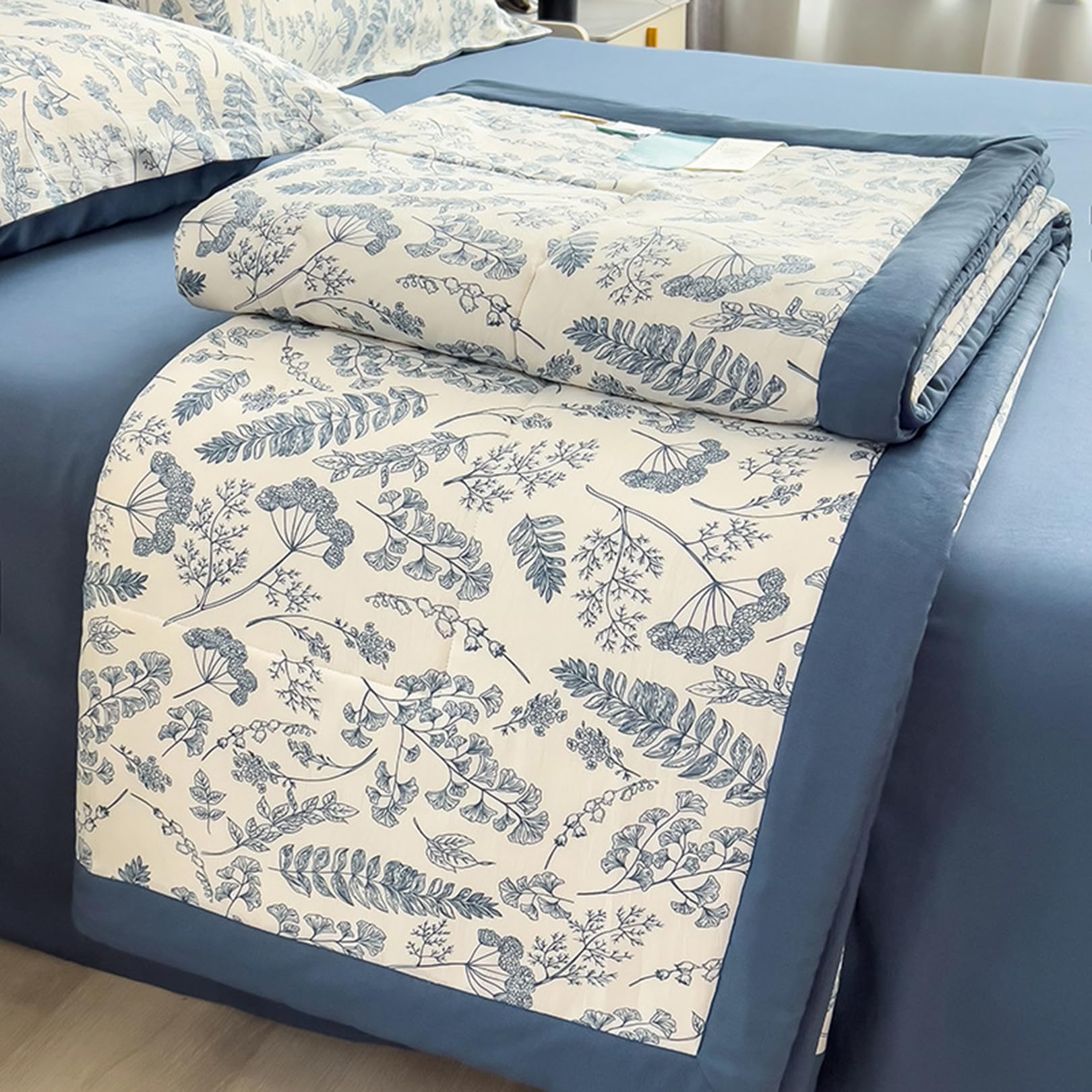 Yinghesheng Quilted Bedspreads - Lightweight Summer Bed Duvet & Throw | UK Single/King Sizes Comforter Soft Hypoallergenic Breathable 100% Cotton Floral Printed Pattern Bedding,D,120x150cm