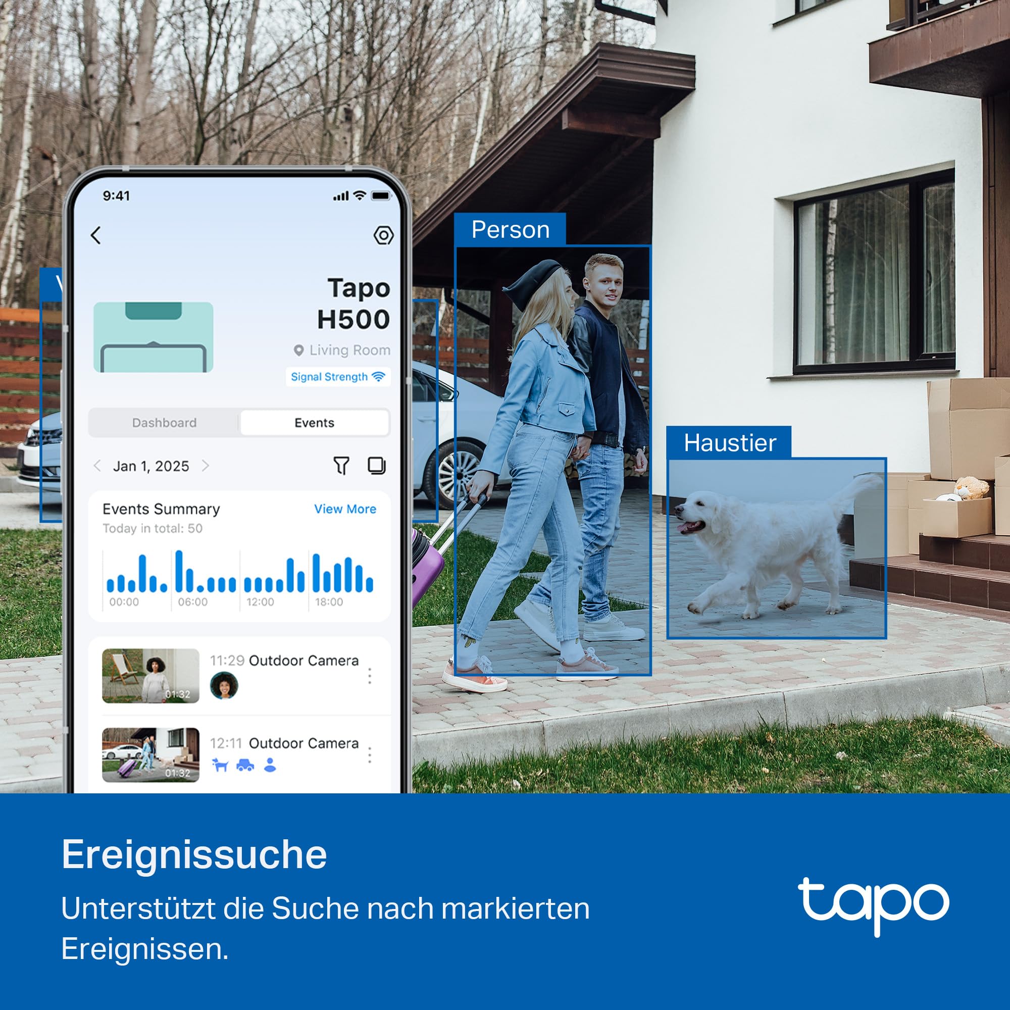 Tapo H500 CentralHub, 16GB integriert, Speicher erweiterbar auf bis zu 16TB, unterstützt 16 Kameras & 64 Sensoren, lokaler Speicher, HDMI, 5 GHz WLAN/Ethernet, integrierter Alarm, Matter