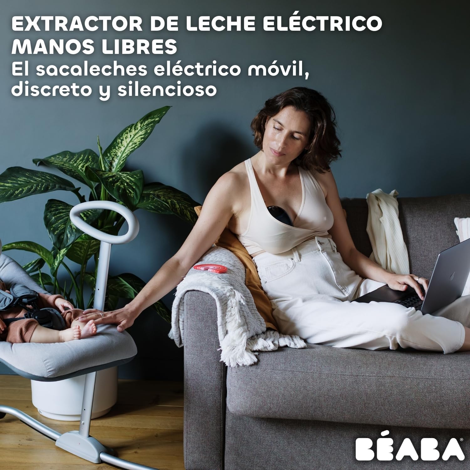 BÉABA, Sacaleche Eléctrico Manos Libres, Ligero, Compacto, 3 Modos, 9 Niveles, 0 Ondas, Silencioso, Gran Capacidad 180mL, Temporizador, Función Memoria, 6 Sesiones, Carga USB C, Azul Noche