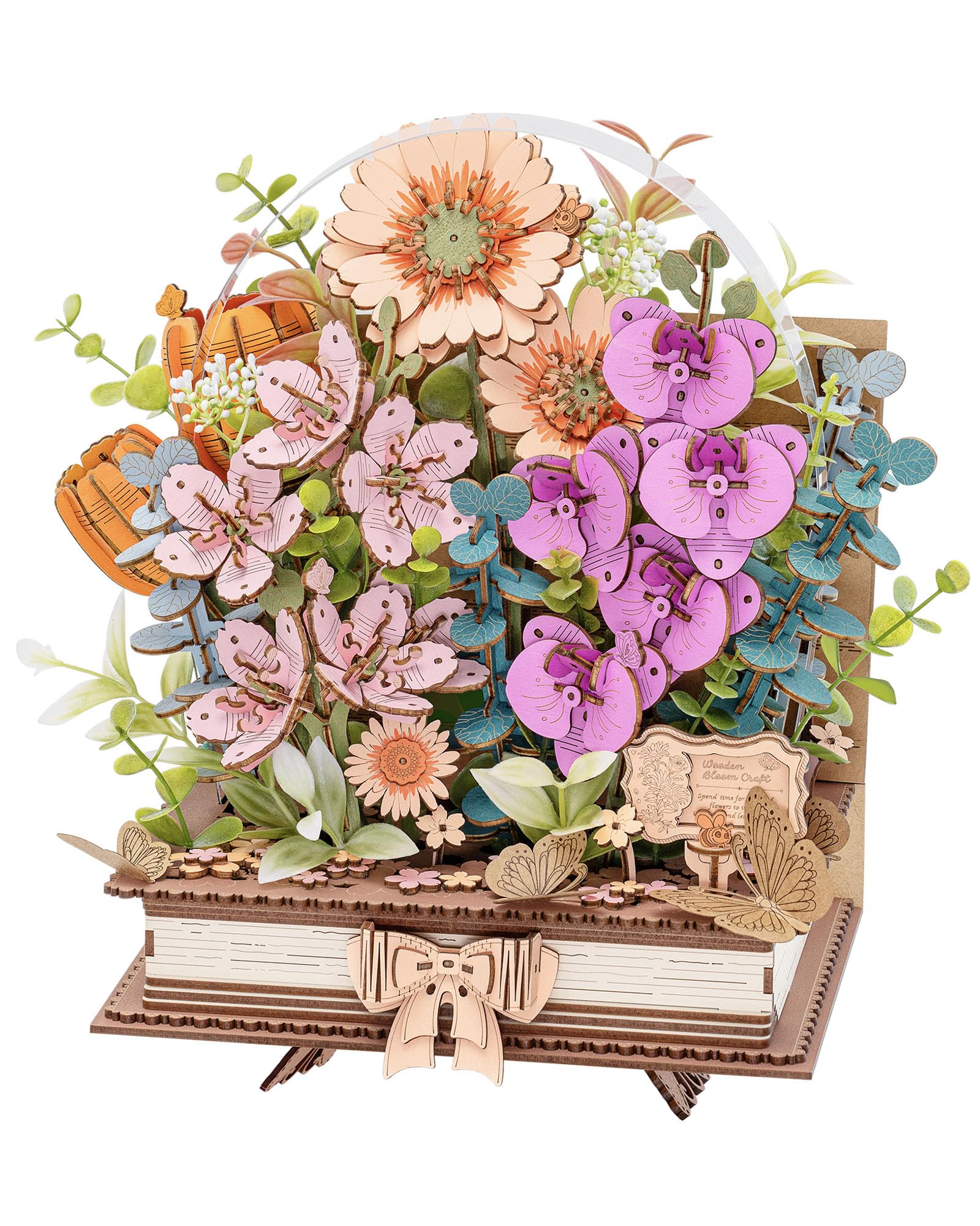 ROWOOD Rompecabezas de madera 3D con flores, libro de floración, ramo de flores DIY, kit de manualidades creativas para adultos, rompecabezas de flores de madera decorativas, regalo para mujeres y