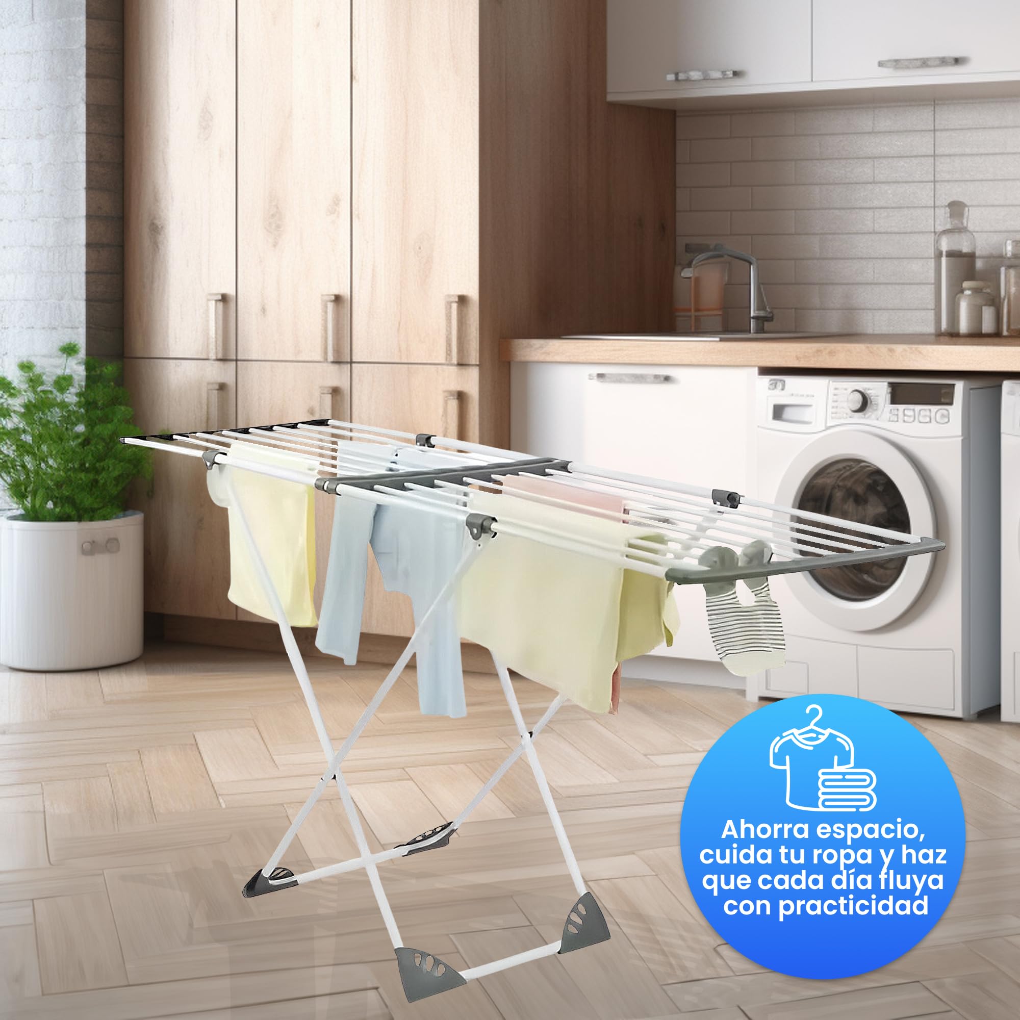 Tendedero Extensible y Plegable de Aluminio Resistente a la corrosión– Tenderete de Ropa Portátil con Capacidad de hasta 18 metros de Secado – Compacto y Resistente – Ideal Interior y Exterior