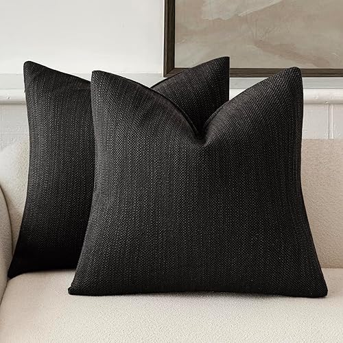 Foindtower Juego de 2 fundas de almohada decorativas de lino de arpillera con textura, fundas de cojín bohemias de estilo rústico para sofá, cama,