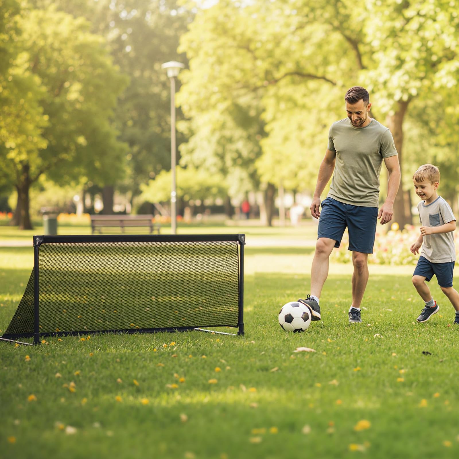COSTWAY Porta da Calcio per Bambini in Metallo con Rete, Porta da Calcio Pieghevole e Facile da Montare con 4 Picchetti per Cortile, Spiaggia e Giardino per Bambini 6+ Anni