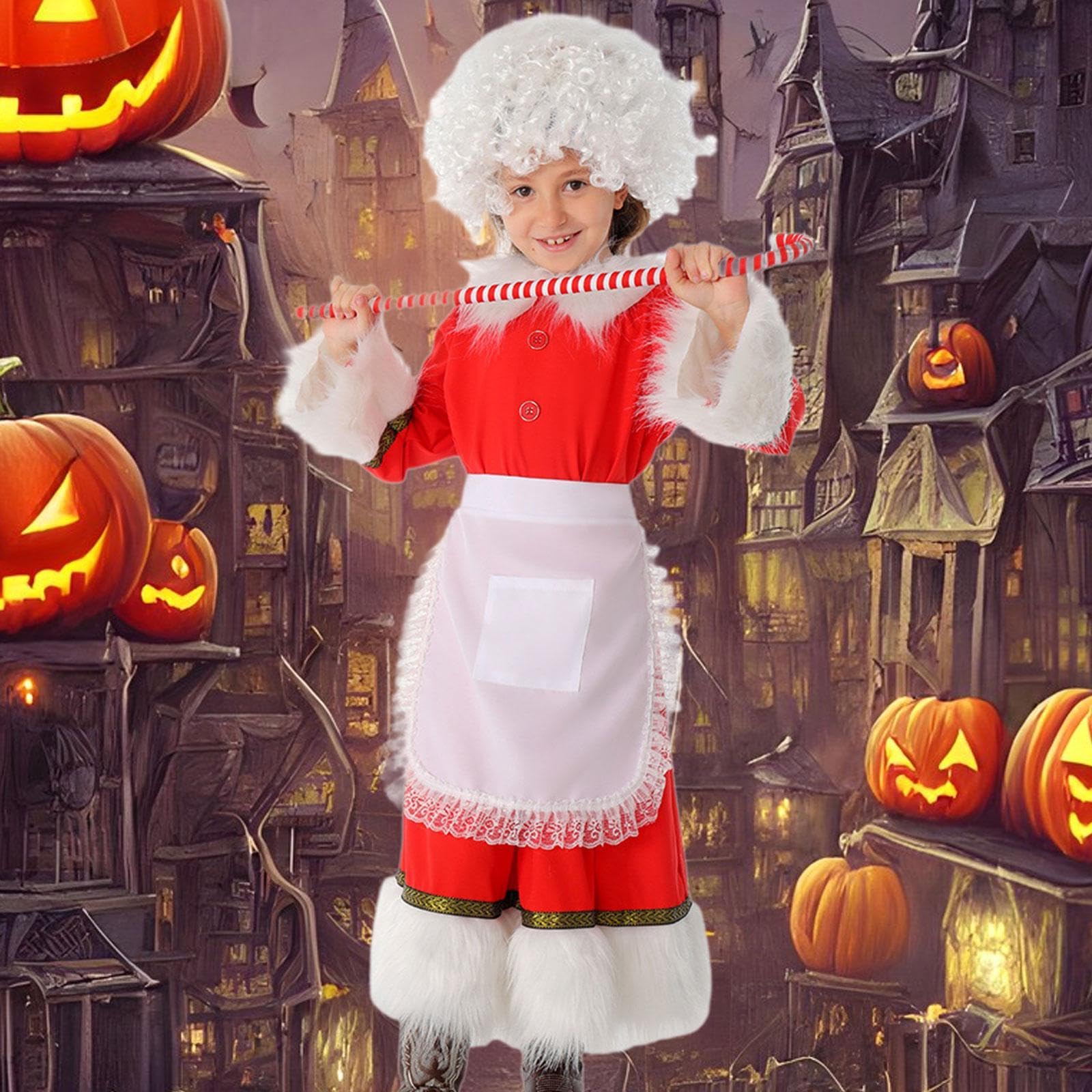 Costume de Père Noël, Robe Douce avec Chapeau et Tablier pour Enfants, Représentations sur Scène, Festivals, Rouge, M