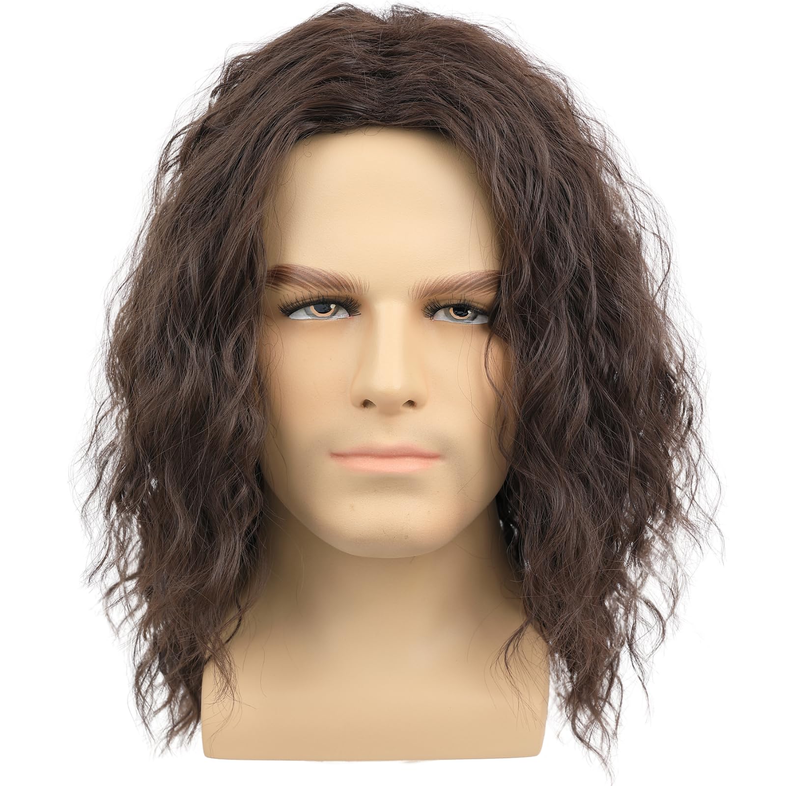Deifor Mens Brown Wavy Wig - Medium Length Natural Look Middle Part Heat Resistant Synthetic Hair for Men Costume, Cosplay, Halloween Party