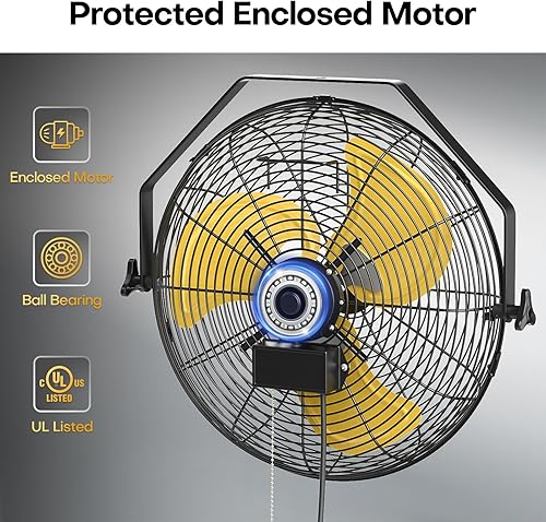 Miniatura 2 de Ventilador de pared industrial de 18 pulgadas, ventiladores de pared de metal de 4800 CFM con motor Poweful, 3 velocidades, ventilador resistente