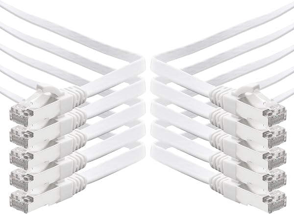 1aTTack.de 1m - blanc - 10 pièces Câble plat CAT.7 Gigabit Ethernet LAN (RJ45) câble réseau câble brut (10Gbit/s) câble d'installation plat mince compatible avec Cat.5 - Cat.5e - Cat.6 - 1
