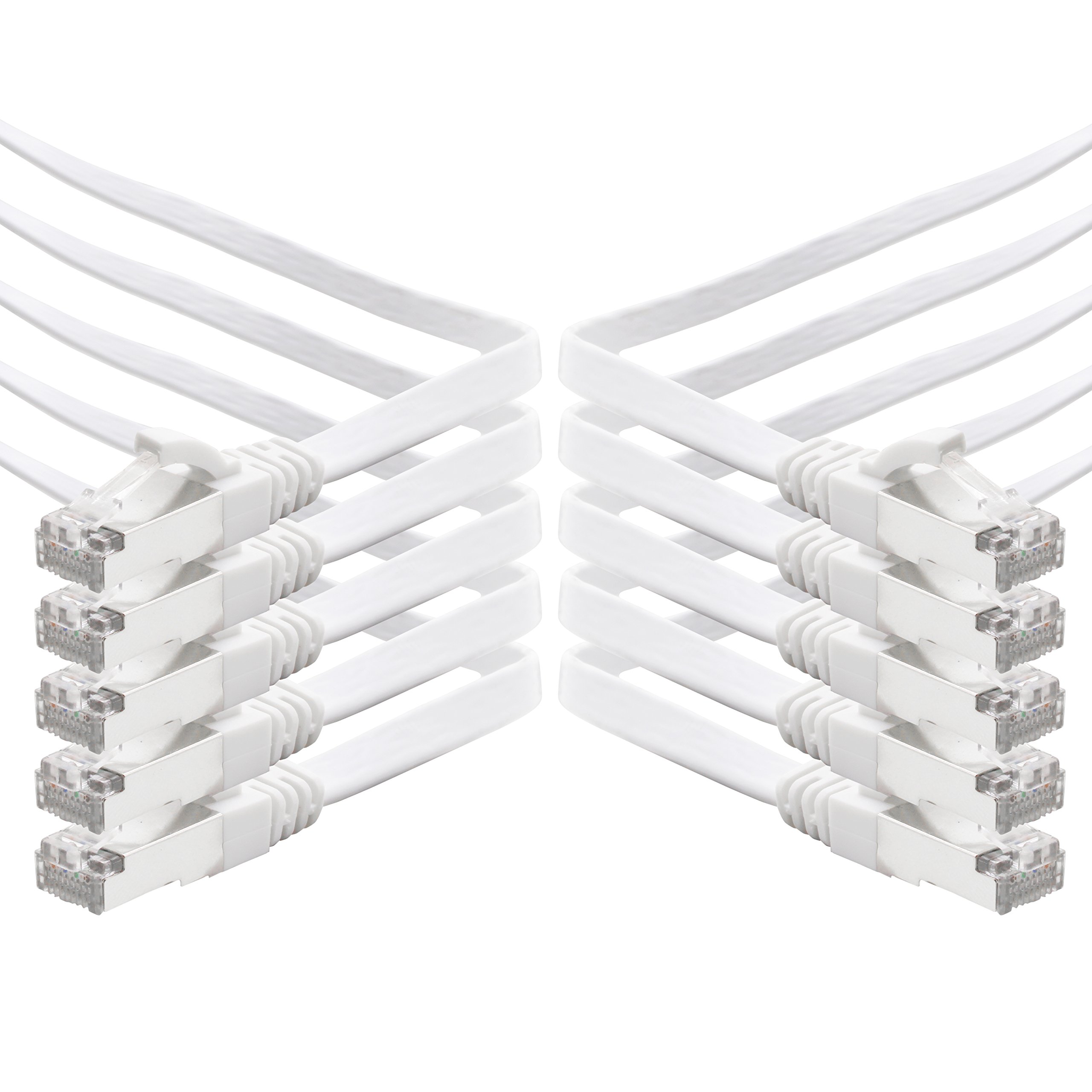 1aTTack.de 7.5m - weiß - 10 Stück CAT.7 Gigabit Ethernet LAN Flachband Flachbandkabel (RJ45) Netzwerkkabel Rohkabel (10Gbit/s) Verlegekabel Flach Slim kompatibel zu Cat.5 - Cat.5e - Cat.6
