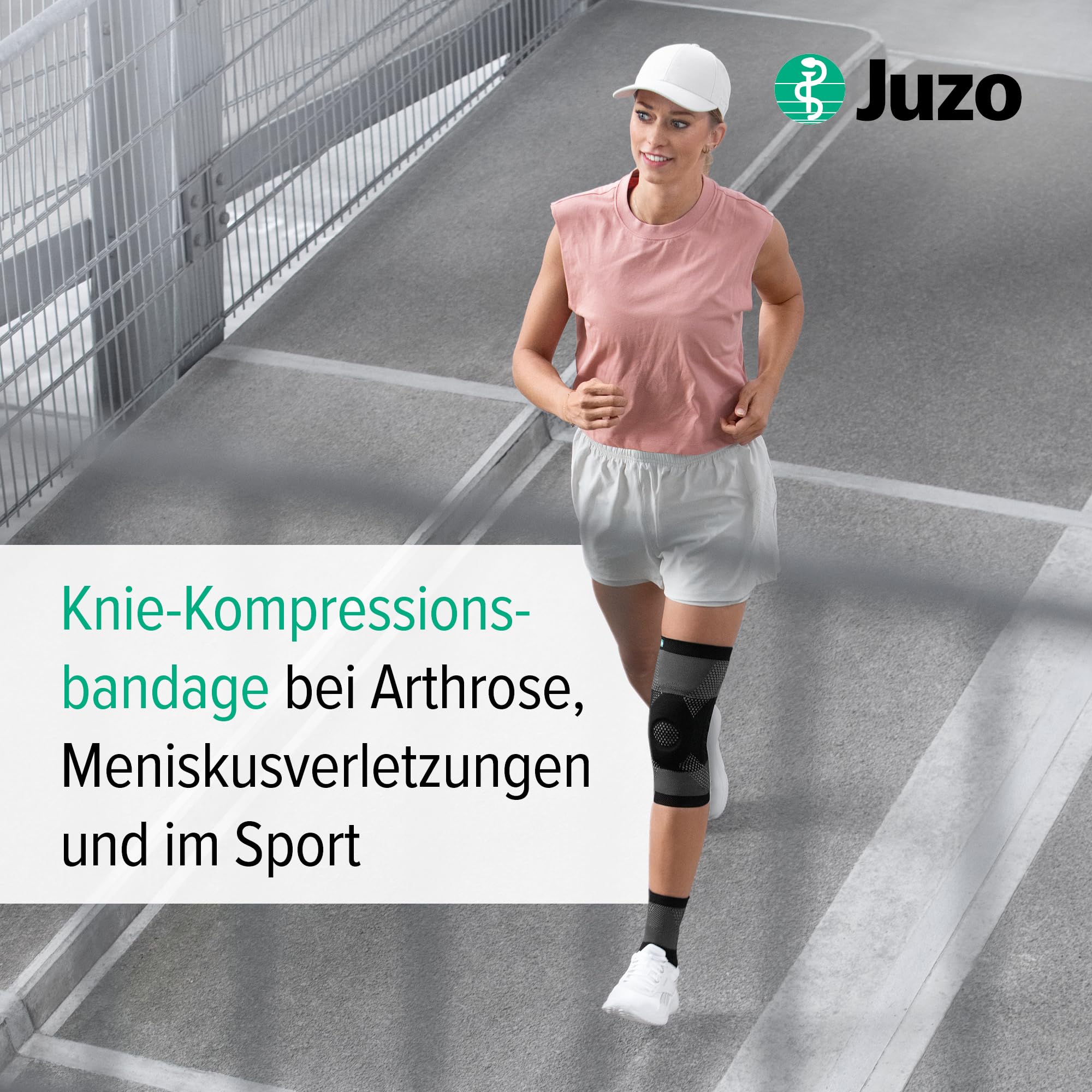 Juzo JuzoFlex Genu Xtra Kniebandage, atmungsaktive Kompressionsbandage mit Patellaring & Komfortzone, bei Meniskus, Arthrose & Sport, für Damen & Männer