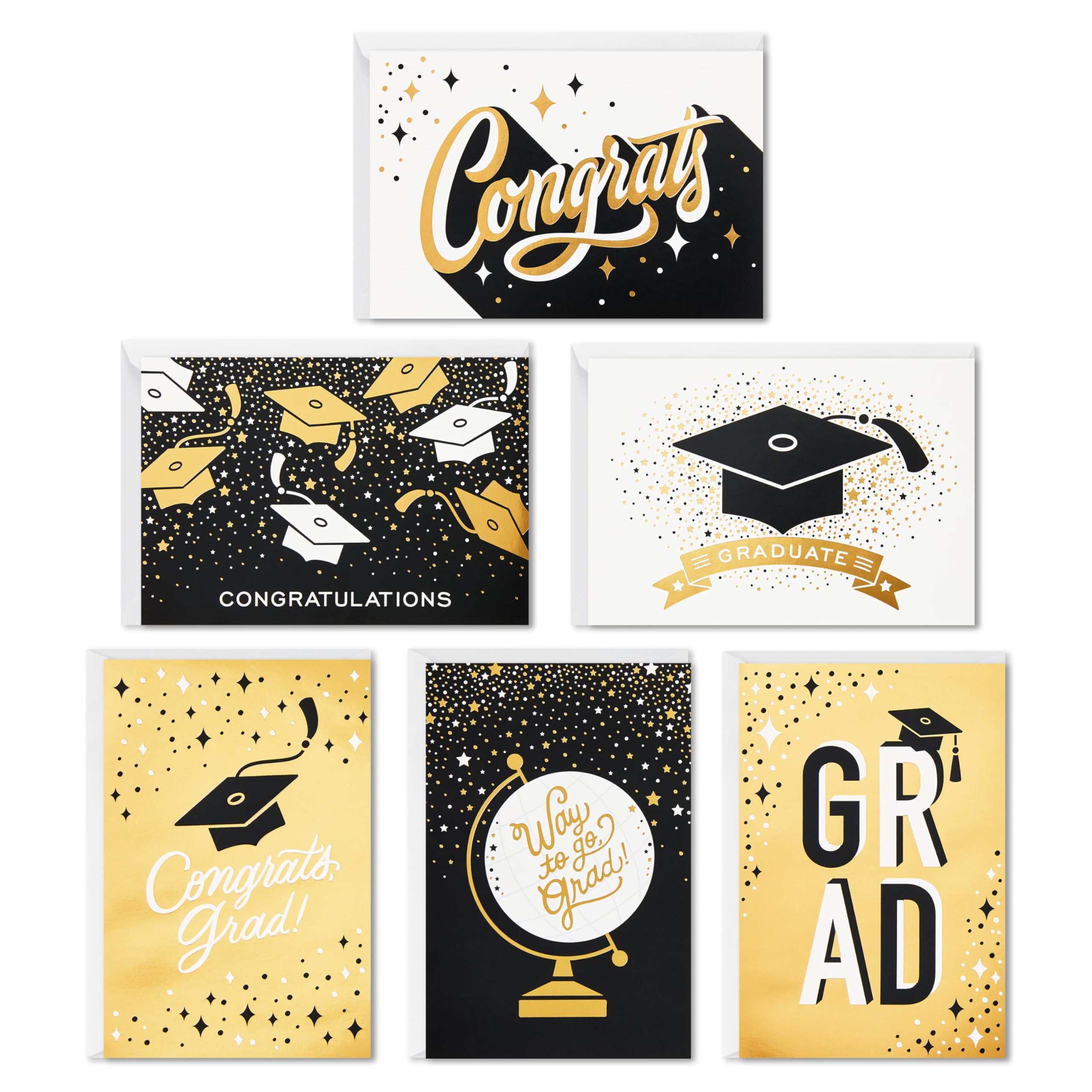 Hallmark Graduation Cards Bulk Assortment, Black and Gold (36 Cards and Envelopes, 6 Designs) : Office Products