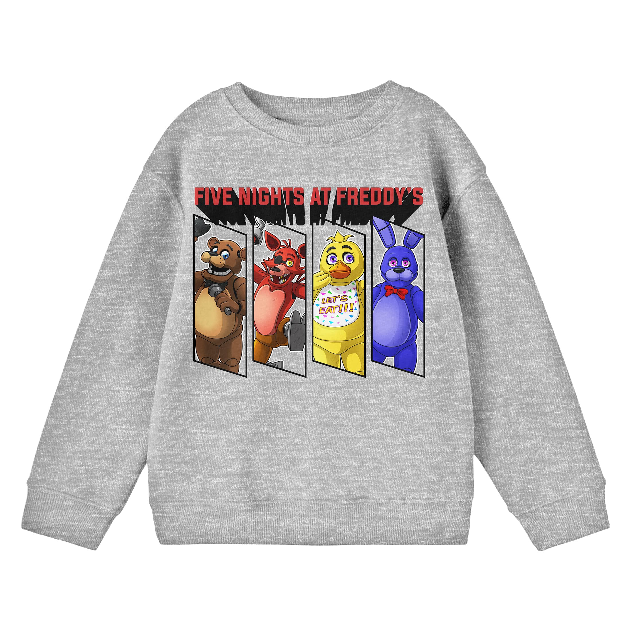 Bioworld Five Nights At Freddy's Framed Characters Crew Neck Long Sleeve Athletic Heather Youth Boy's Sweatshirt