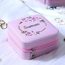 P Arts Gifts Personalised Jewellery Organiser Box|Earring|Necklace Storage Case|gift for Sister|Girlfriend|Wife|Mother|Anniversary|Mothers day 4x4 INCH(Pink),Faux Leather