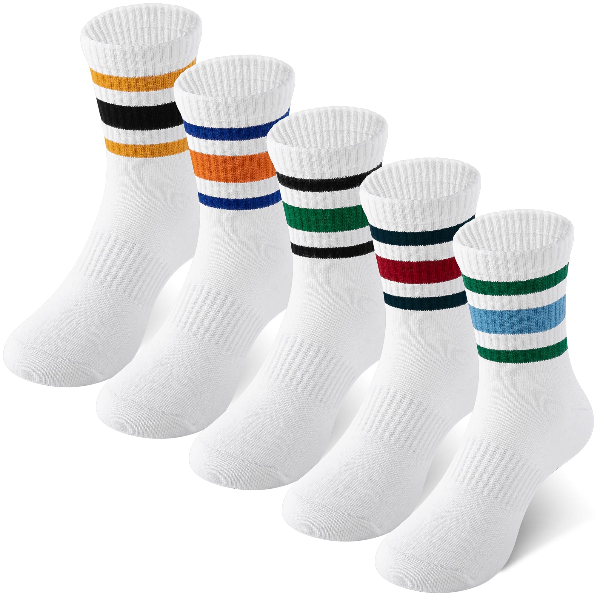 HONGTEYA Kids Socks for Girls Boys Soft Stretch Cotton Crew Seamless Athletic Socks School Uniform 4-12 Years 5 Packs