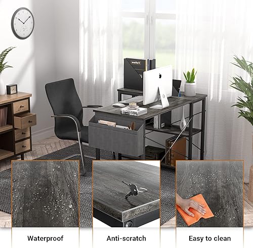 Miniatura 8 de Homieasy Escritorio pequeño en forma de L, escritorio esquinero en forma de L de 39 pulgadas con estantes de almacenamiento reversibles para