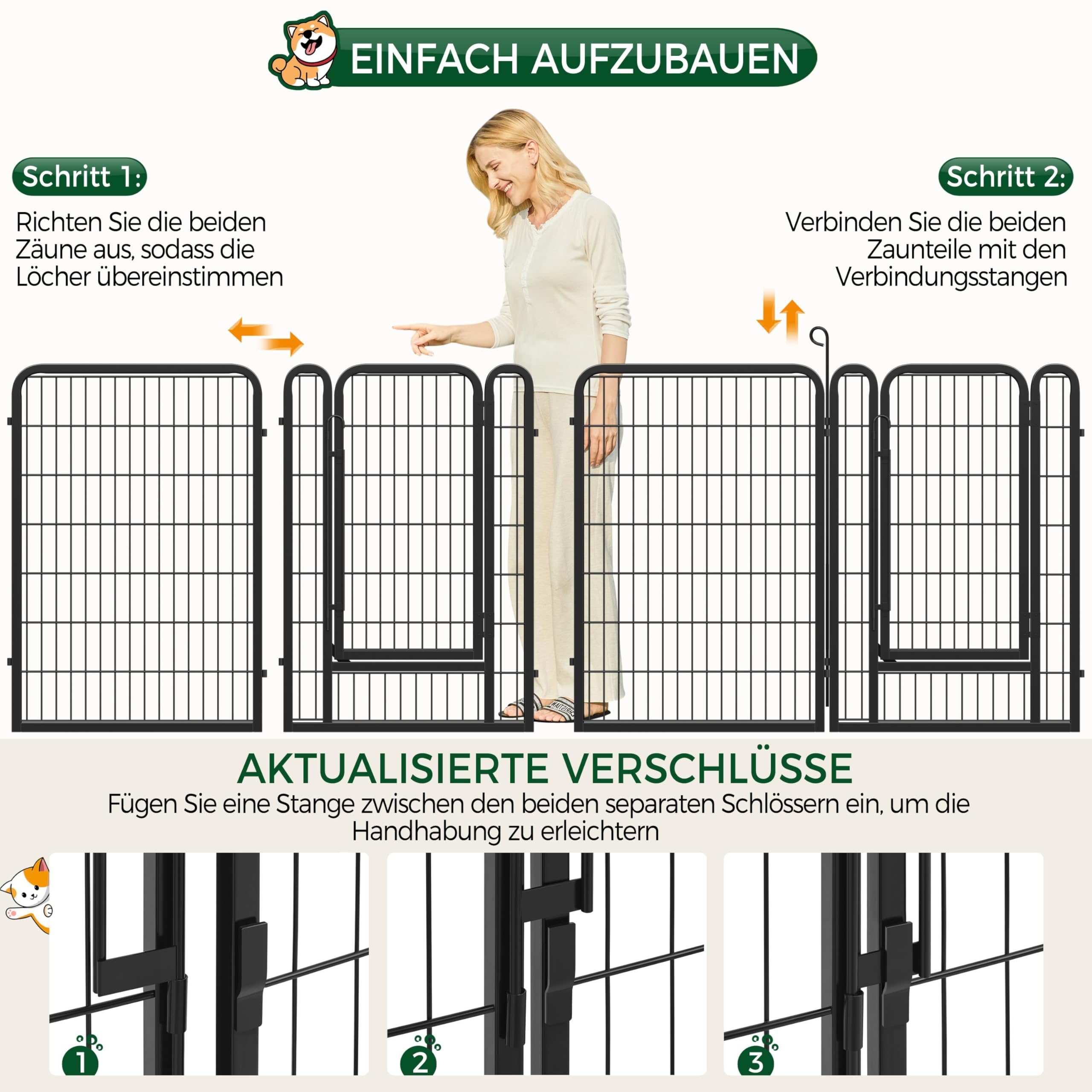 Yaheetech Parc pour Chiot de 100 cm de Haut, 6 pièces, Pliable, avec Porte, pour Chien, Appartement et Jardin, Montage sans Outils