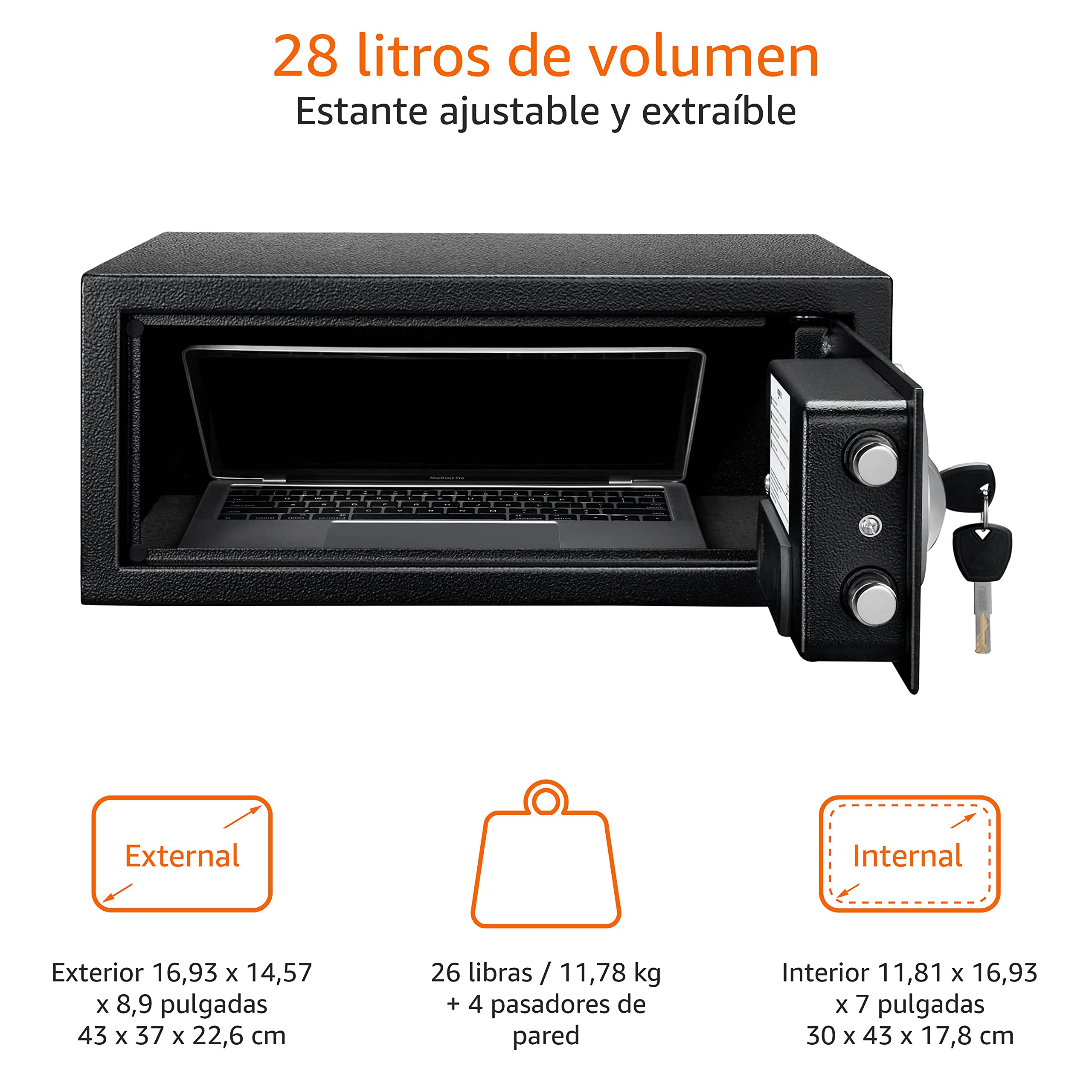 Amazon Basics Caja Fuerte de Seguridad de Acero con Cerradura con Teclado, Protege Dinero, Joyas, Documentos de identificación, 14 l, 35 cm x 25 cm x 25 cm, Color Negro — view 15
