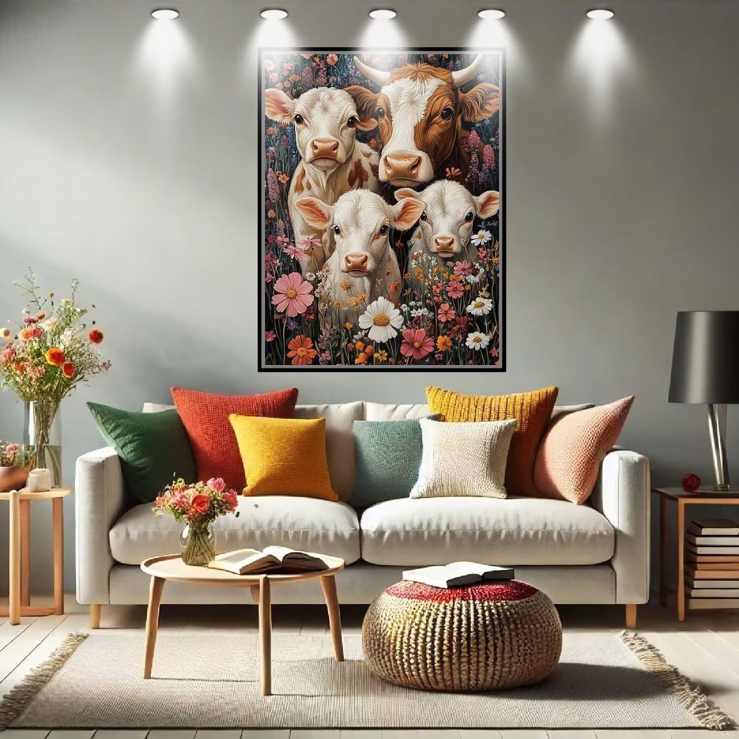 Mucca,Animale Kit per Dipingere con i Numeri,Fai da Te Quadri da Dipingere Numerati per Hobby Creativi Adulti,Kit di Pittura a Olio su Tela Principianti e Bambini per Decora la Casa 80x107cm 54N-7857