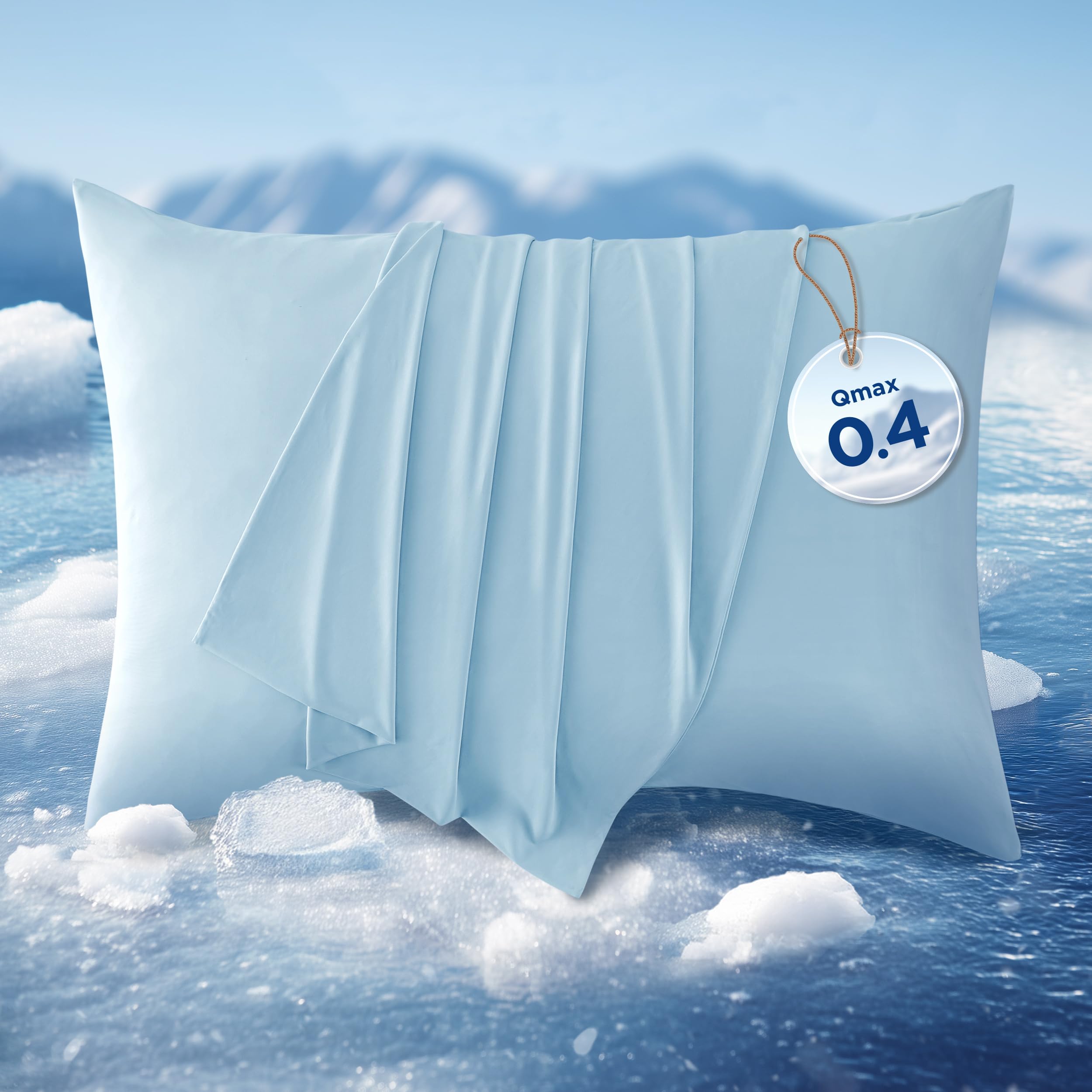 Bedsure Cooling Pillow Cases for Hair - 2 Pack Silky Soft and Breathable Cold Pillow Covers with Zipper Closure, Ideal for Hot Sleepers, Standard Size 50x75 cm, Blue