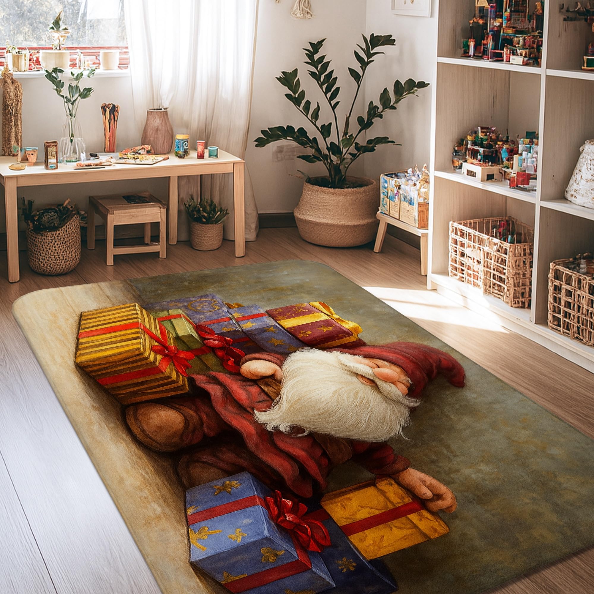 Tapis de sol cadeaux festifs 1,2x1,8m rouge pour décoration de Noël